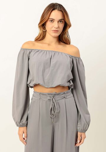 Blusa Manga Longa Cropped Ombro a Ombro, CINZA LAVANDER BLUSH. Blusa Manga Longa Cropped Ombro a Ombro, CINZA LAVANDER BLUSH, large.