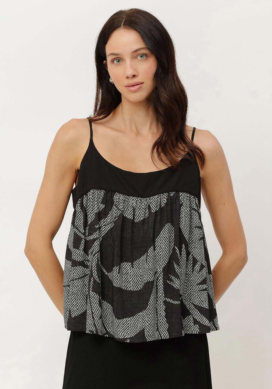 Blusa Ampla Estampada em Viscose com Franzido, . Blusa Ampla Estampada em Viscose com Franzido, , large.