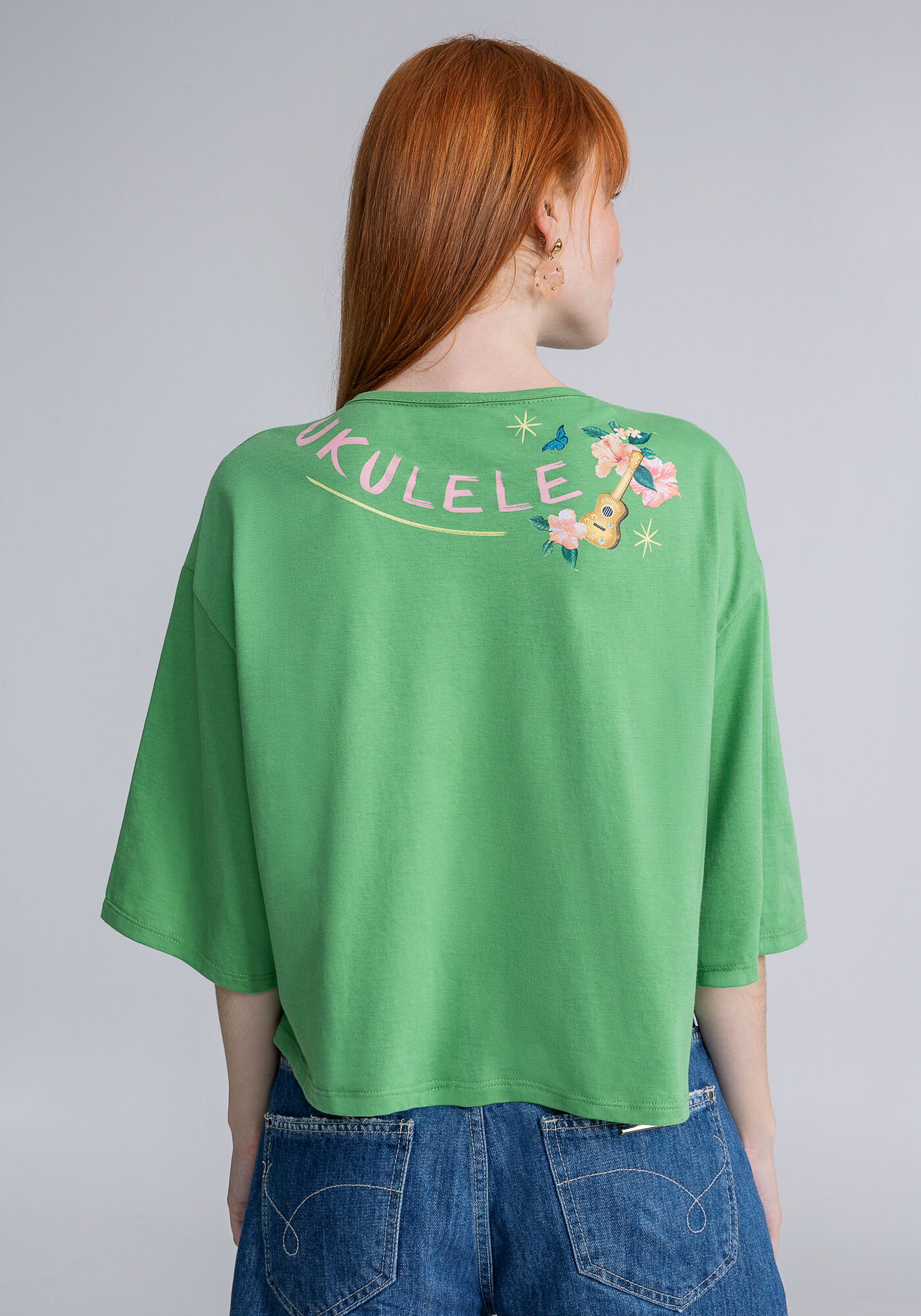 Blusa Cropped Ampla Estampa Ukulele, , large.