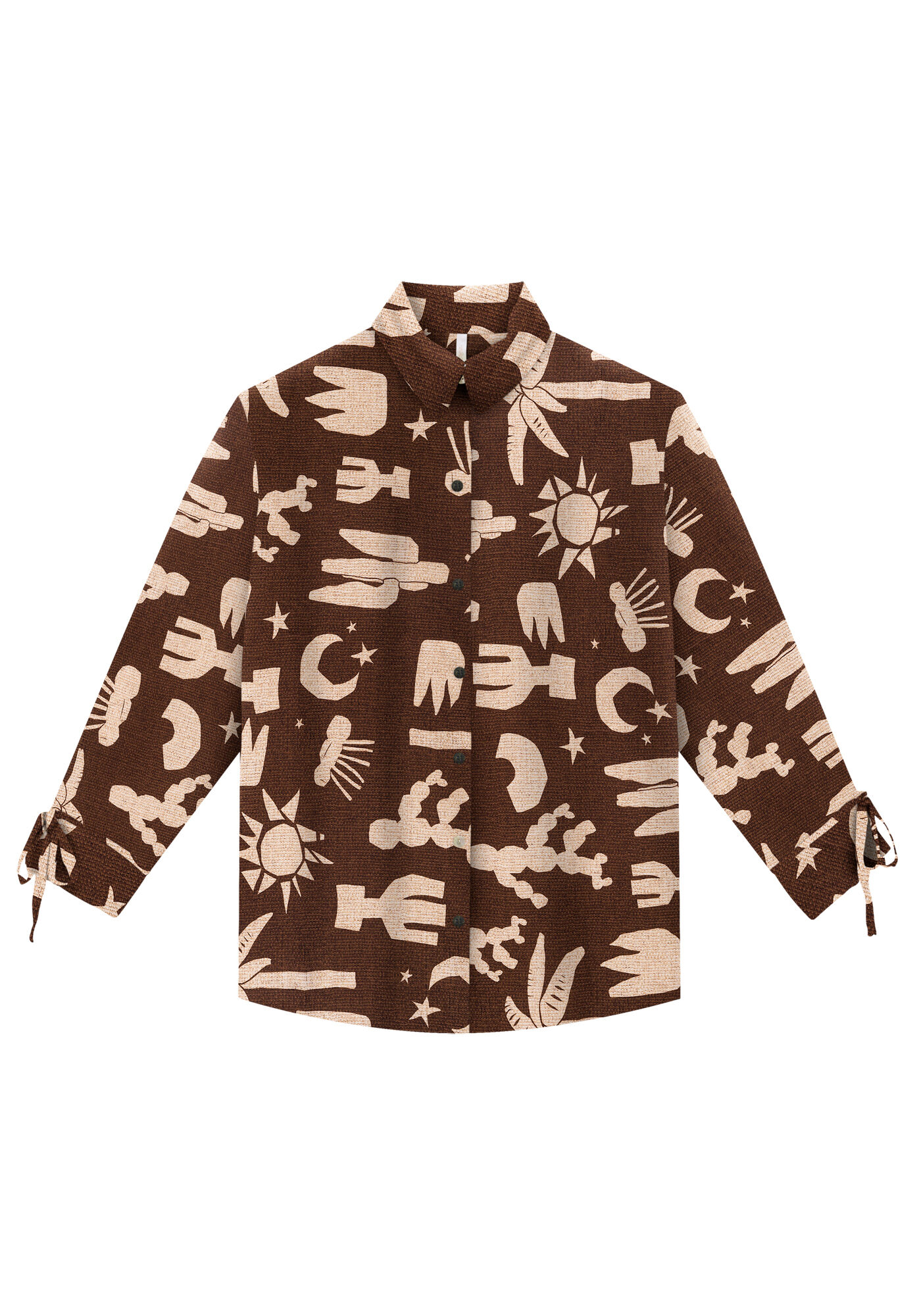 Camisa Mangas 3/4 em Viscose Estampada, CATIMBAU, large.