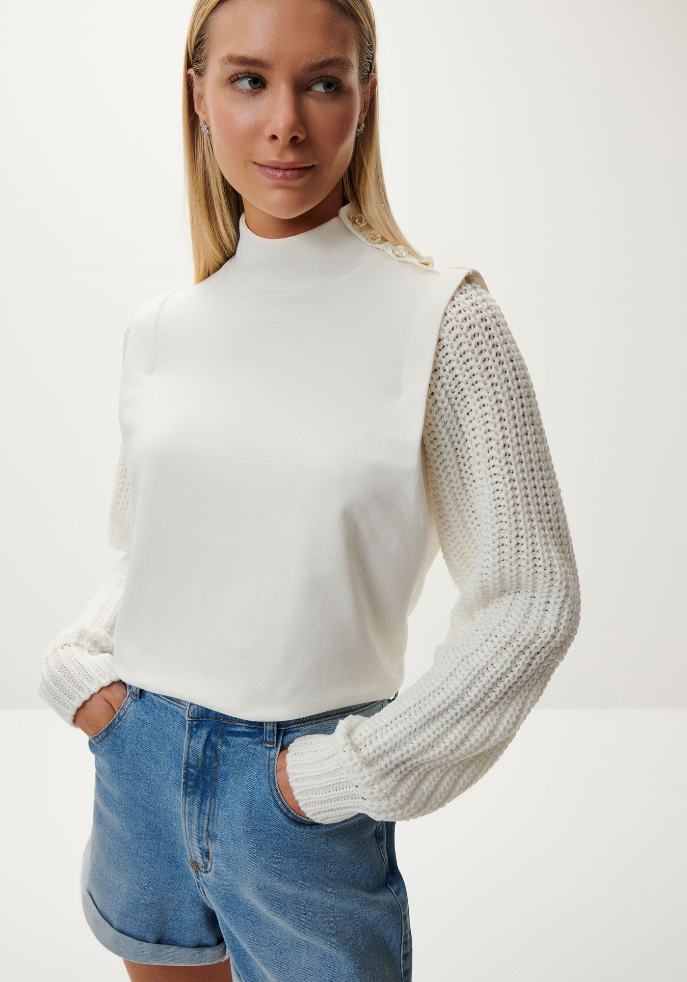 Blus&atilde;o em Molecotton com Mangas Tric&ocirc;, , large.