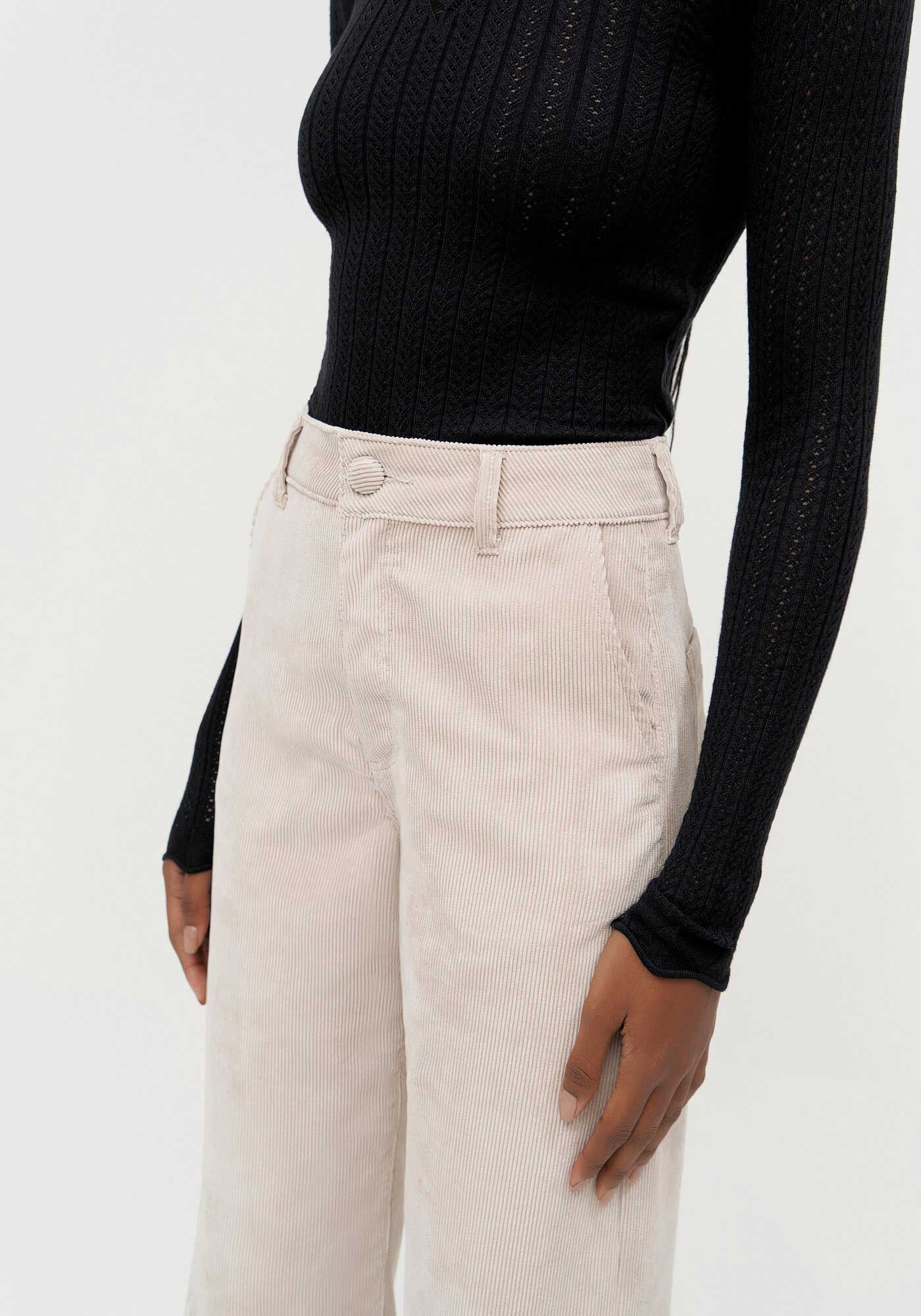 Cal&ccedil;a Wide Leg em Veludo com Cintura Alta, BEGE FLAME, large.