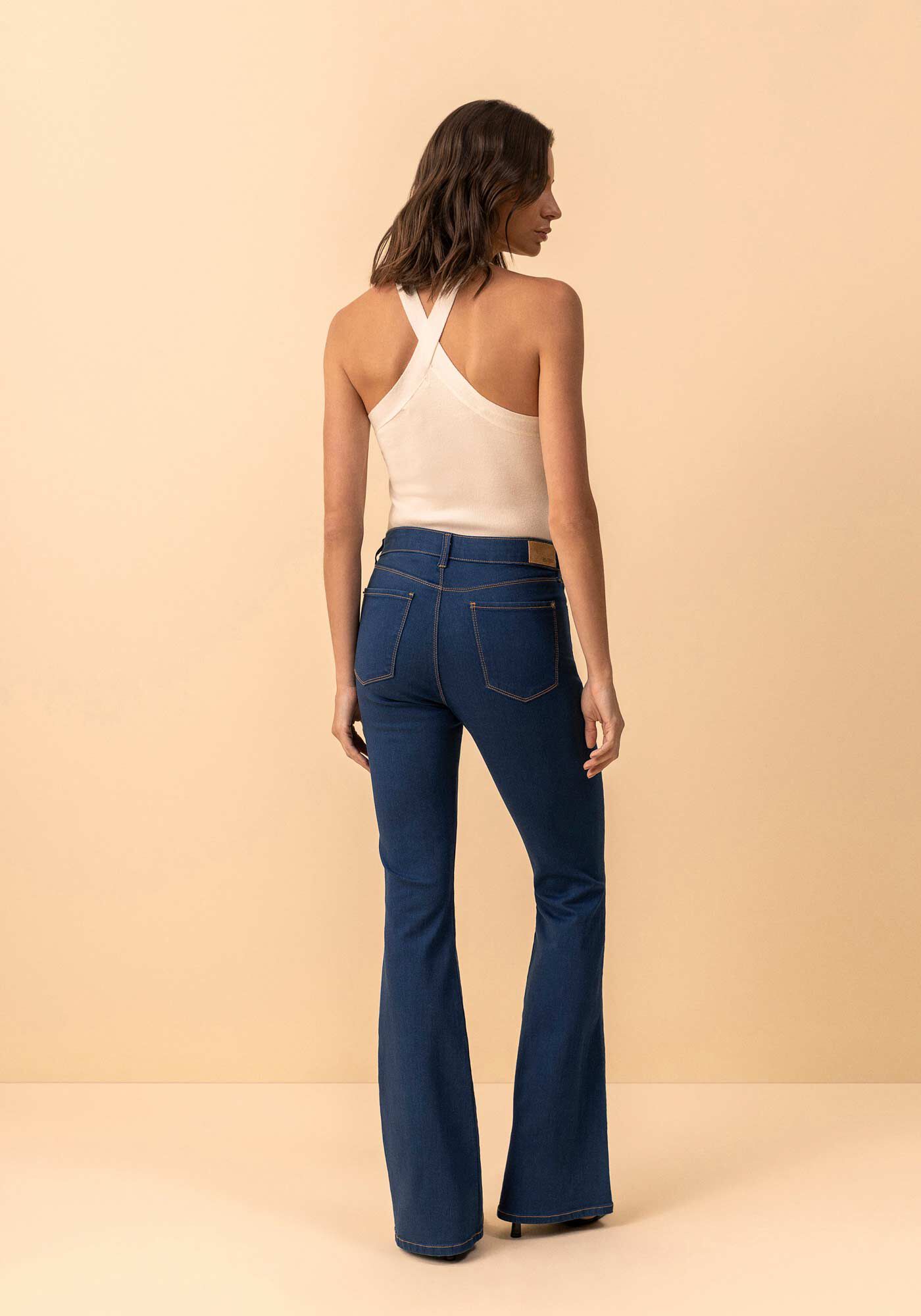 Cal&ccedil;a Jeans Flare Com Elastano E Cintura Alta, JEANS, large.