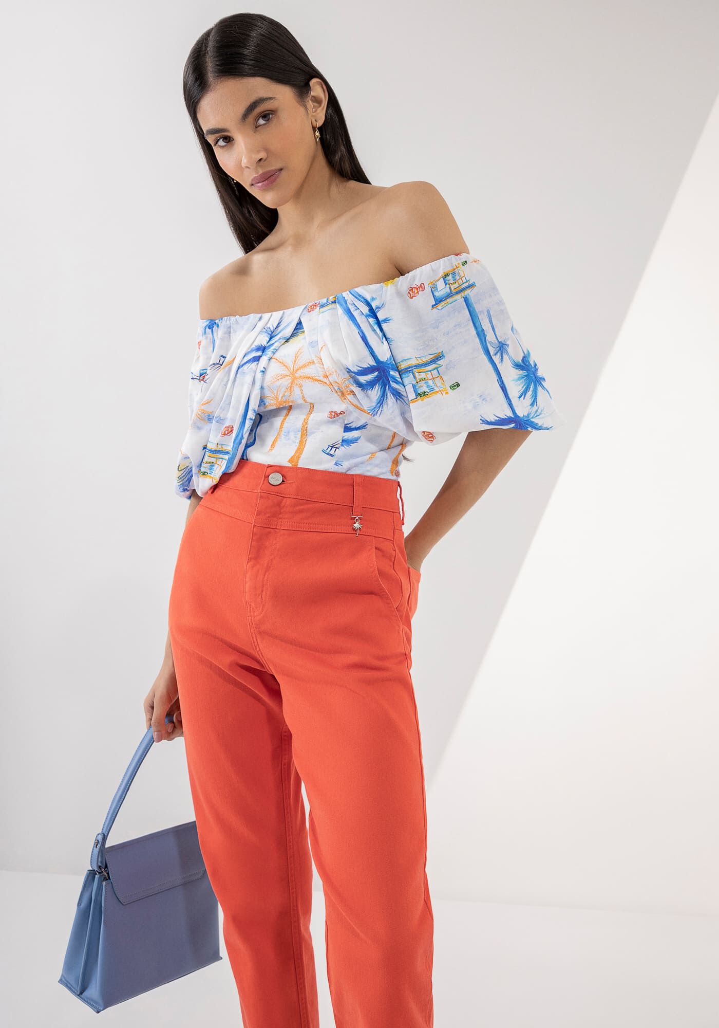 Cal&ccedil;a Sarja Mom Super Alta com Elasticidade, LARANJA MEXICO, large.