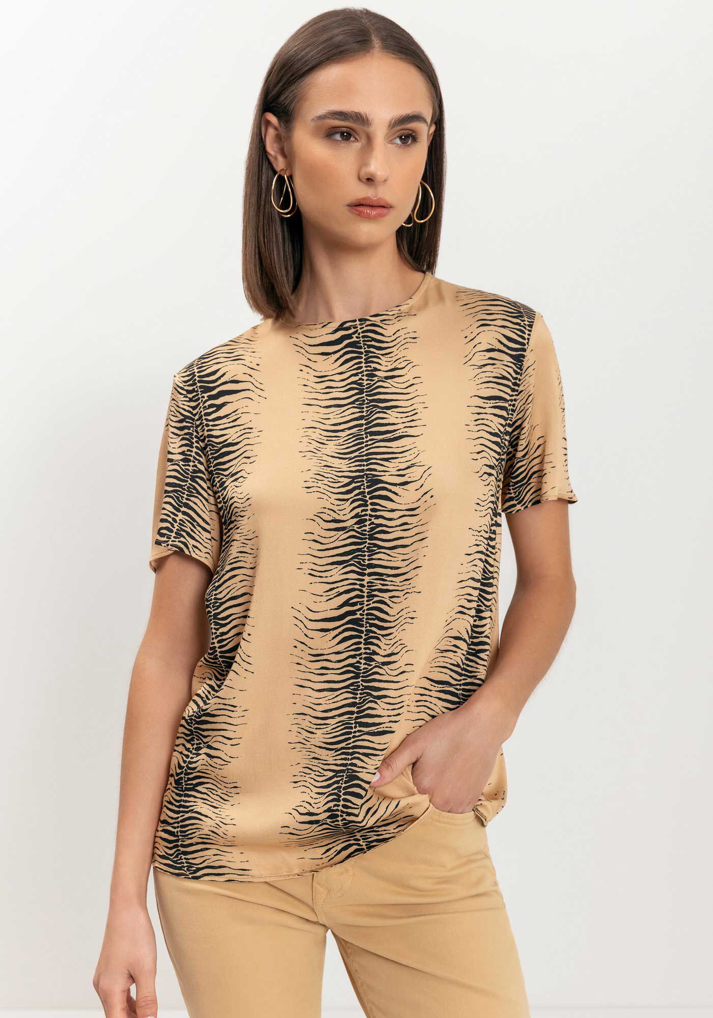 Blusa Estampada De Manga Curta Em Viscose Respons&aacute;vel, , large.