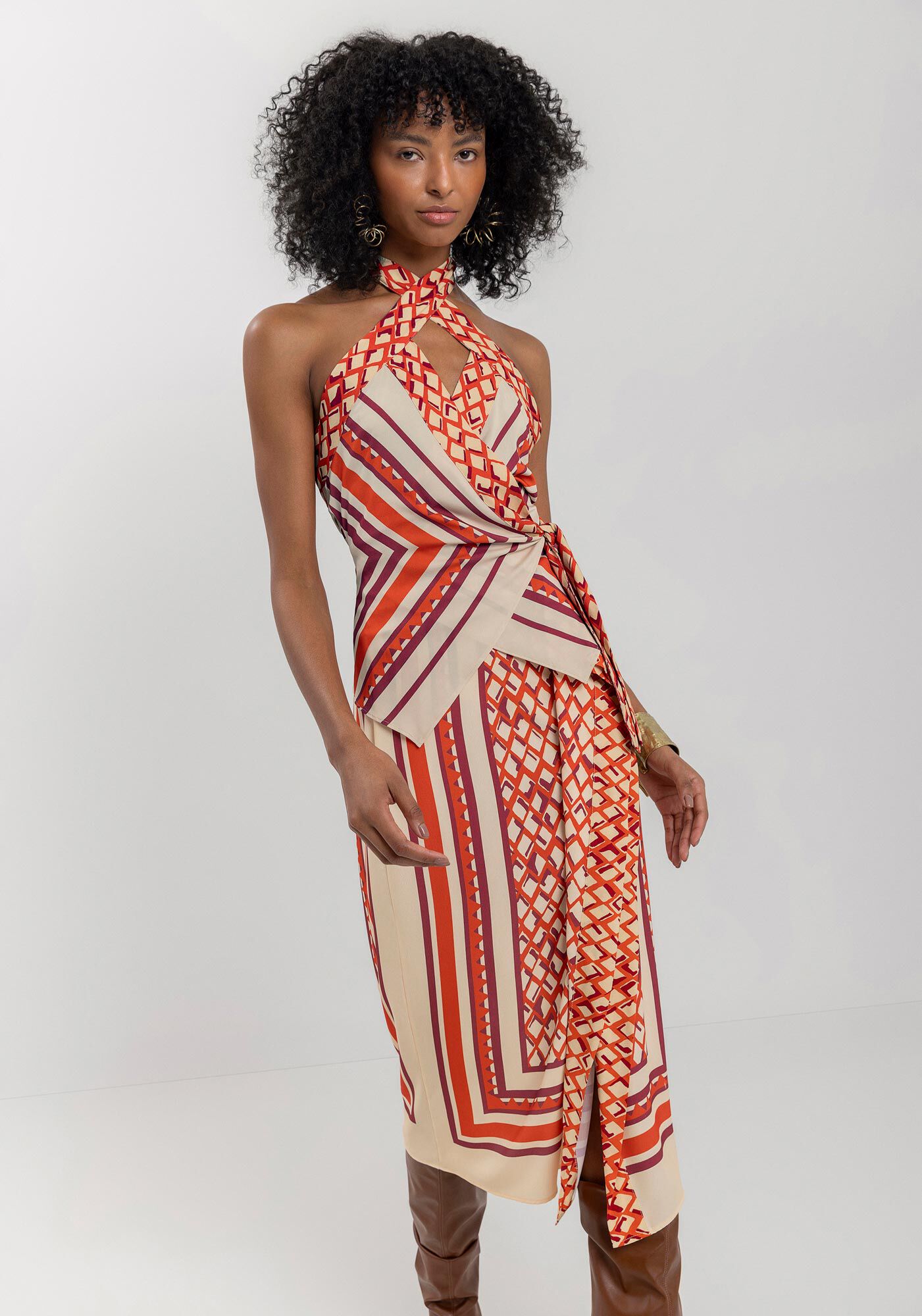 Blusa Frente &Uacute;nica Estampada Com Amarra&ccedil;&atilde;o, , large.