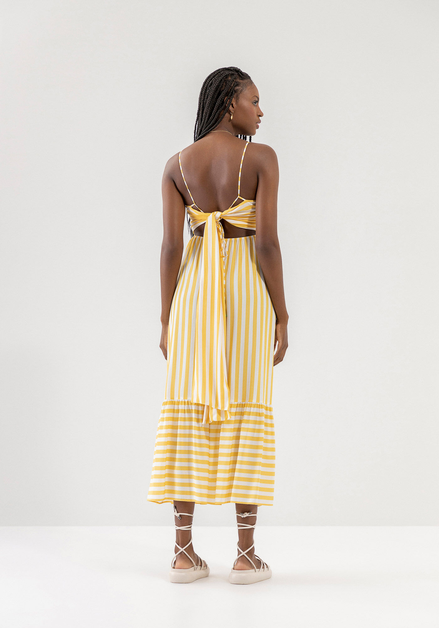 Vestido Midi Estampado com Al&ccedil;as e Amarra&ccedil;&atilde;o, , large.