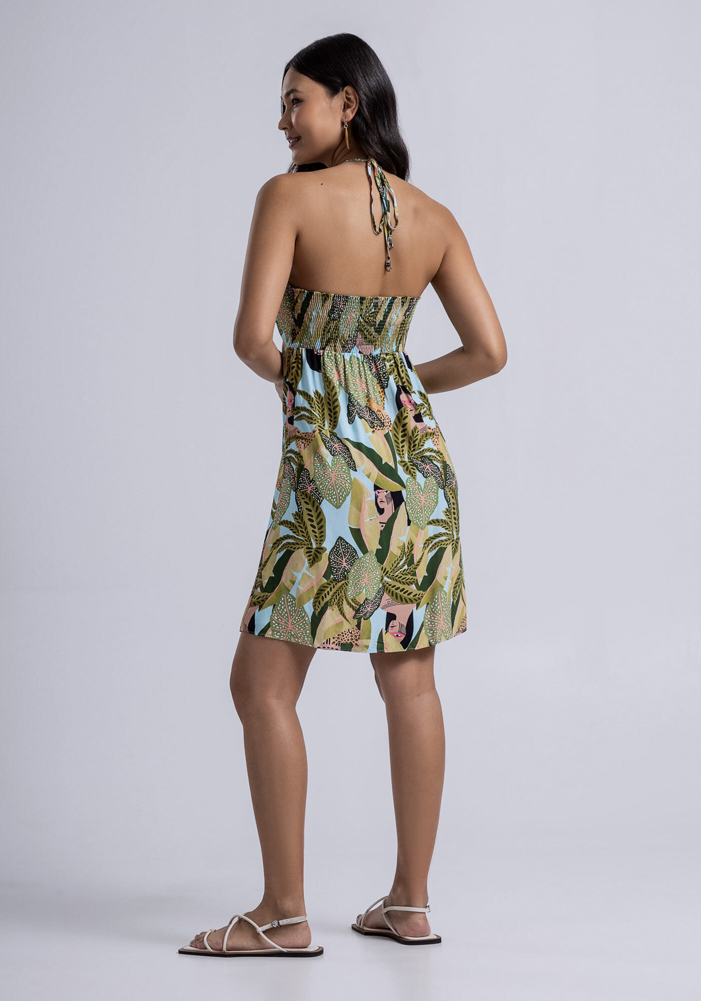 Vestido Curto Frente Unica em Viscose Estampado, FLORESTA, large.