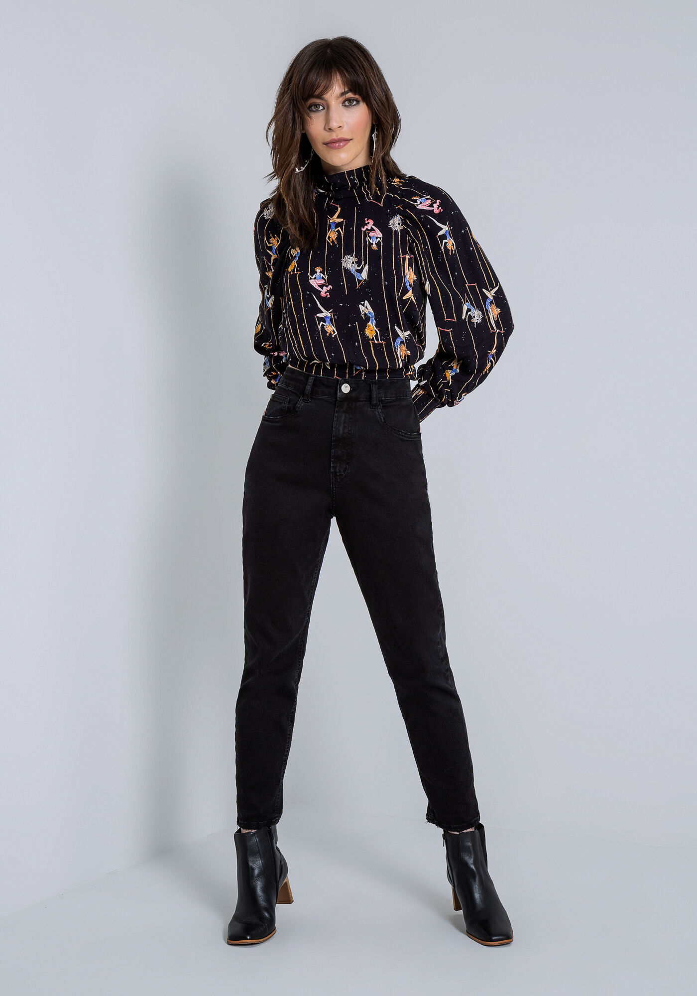 Cal&ccedil;a Sarja Mommy Super Alta com Elastano, PRETO REATIVO, large.