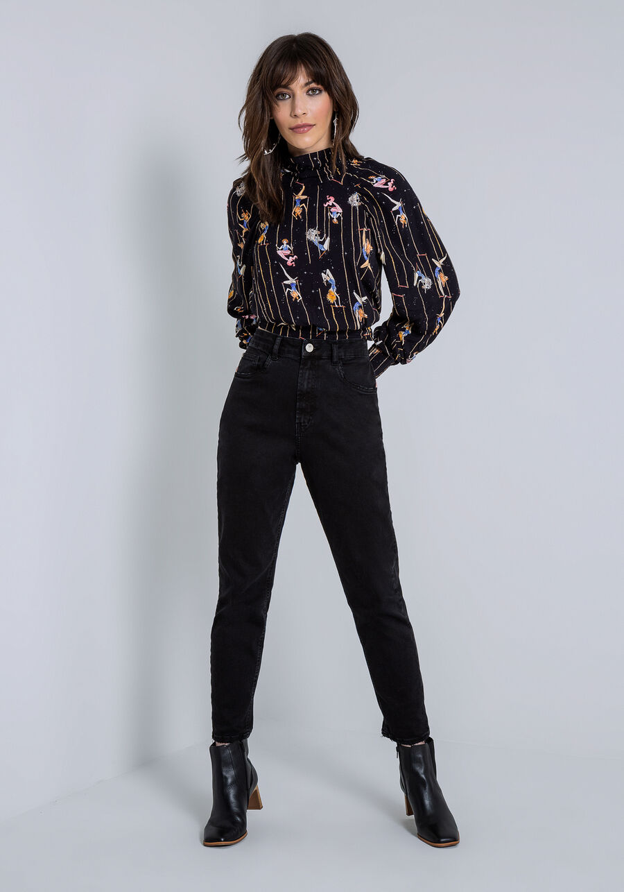 Calça Sarja Mommy Super Alta com Elastano, PRETO REATIVO. Calça Sarja Mommy Super Alta com Elastano, PRETO REATIVO, large.