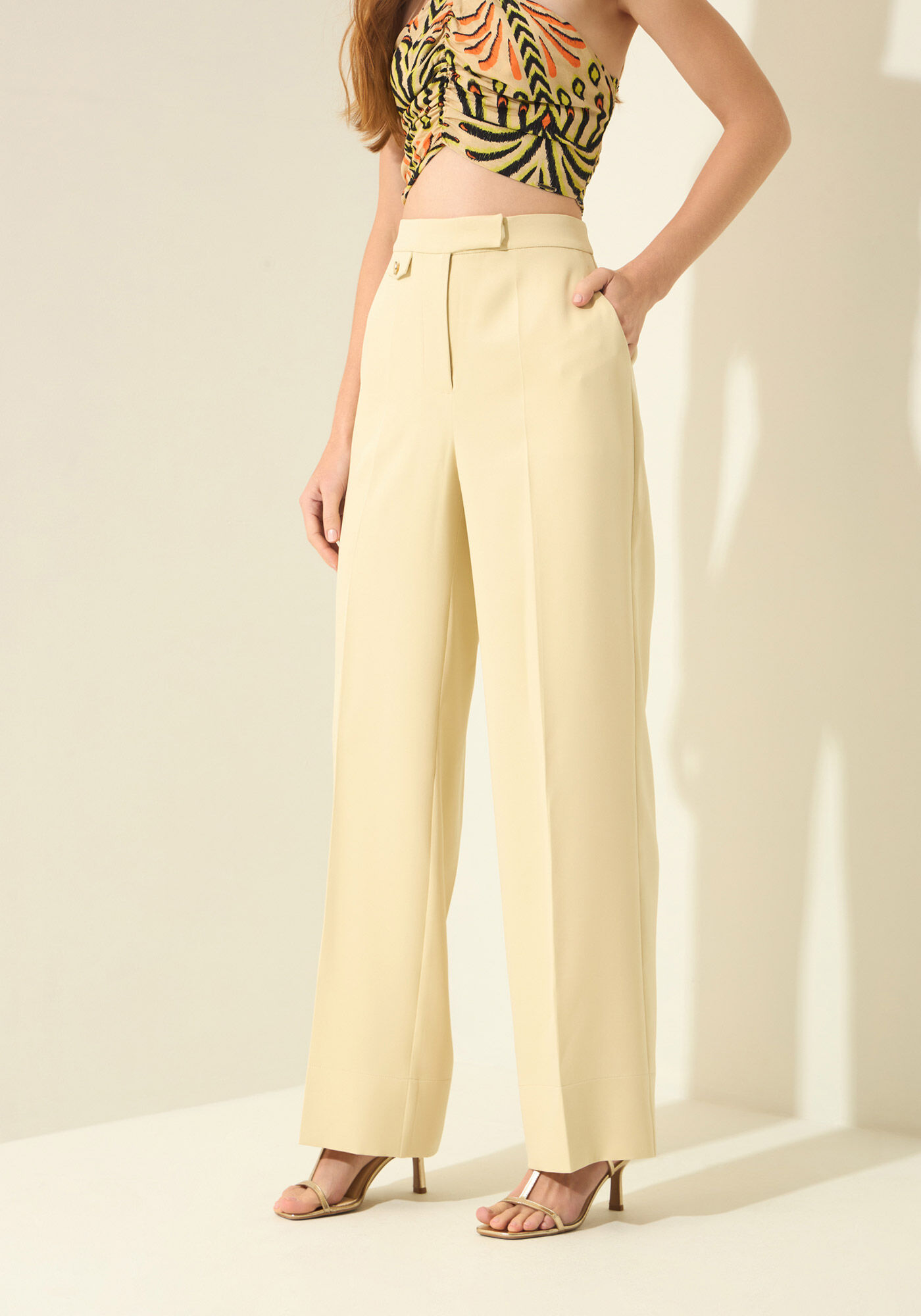 Cal&ccedil;a Reta De Cintura Alta Em Alfaiataria, BEGE FAIRWAY, large.