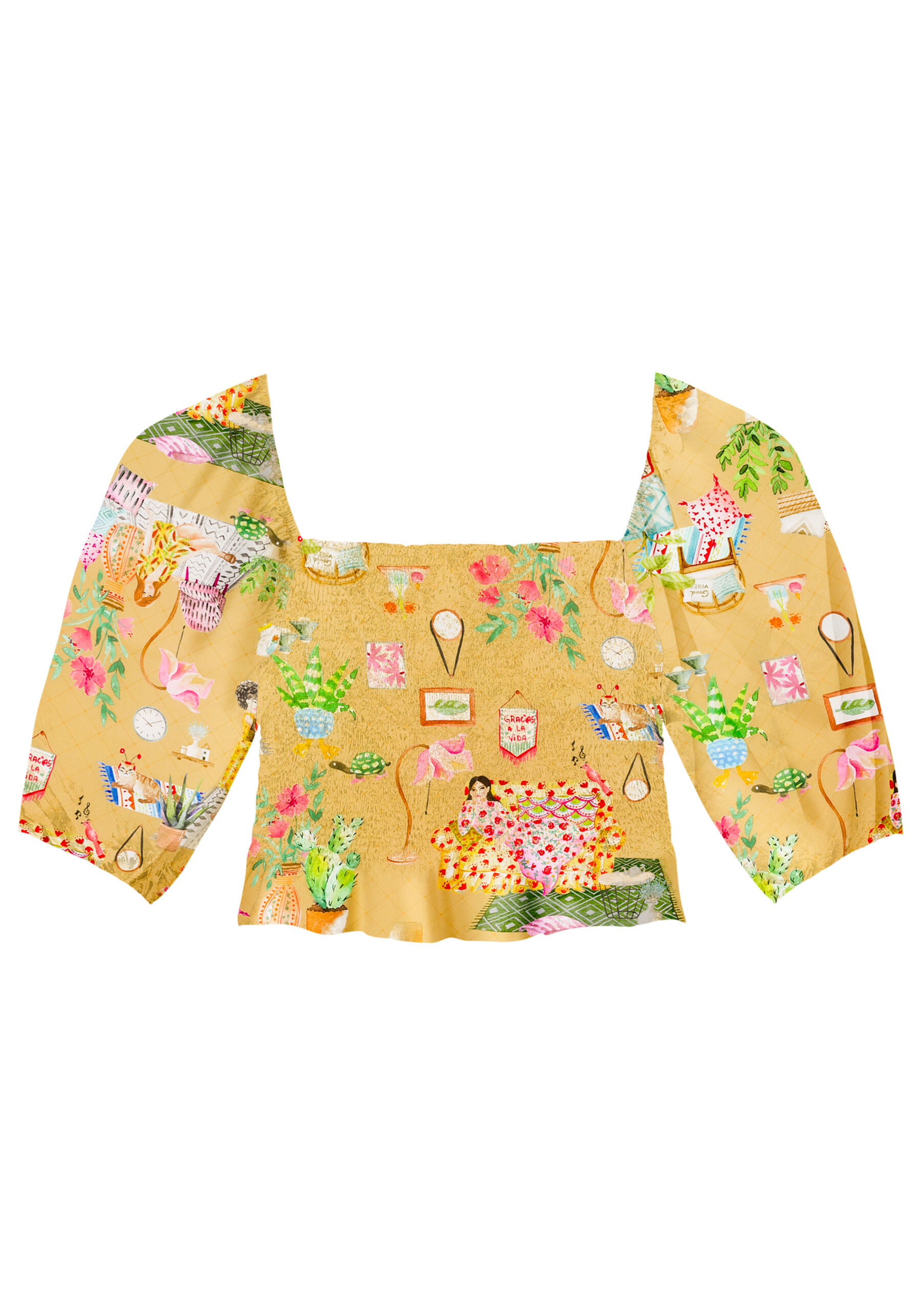 Blusa Manga Bufante em Viscose com Lastex, . Blusa Manga Bufante em Viscose com Lastex, , large.