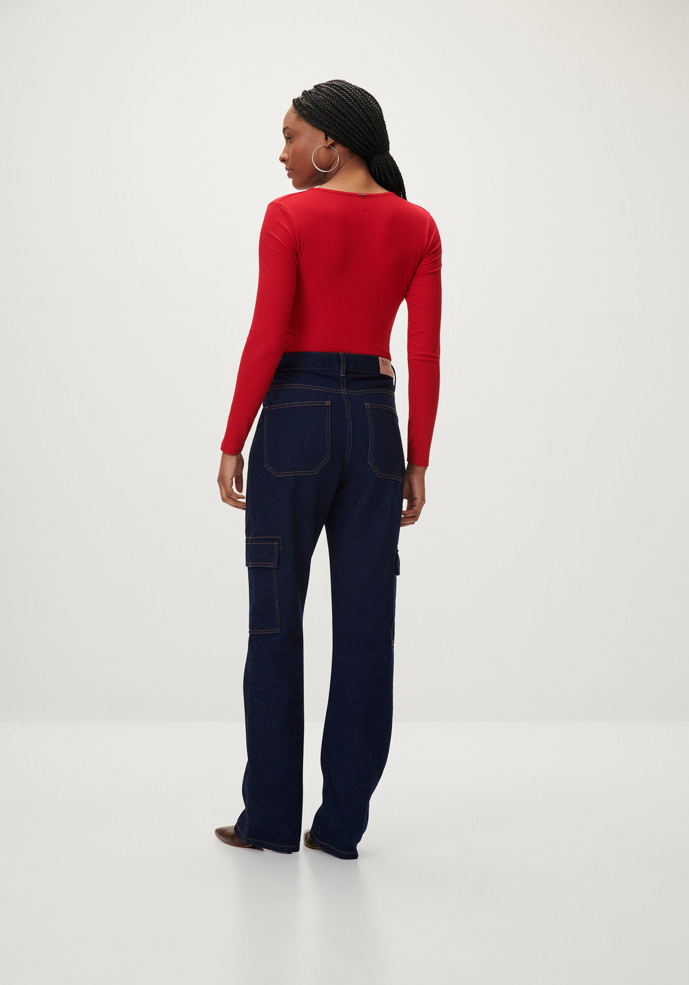 Blusa Manga Longa Canelada com Decote V, , large.