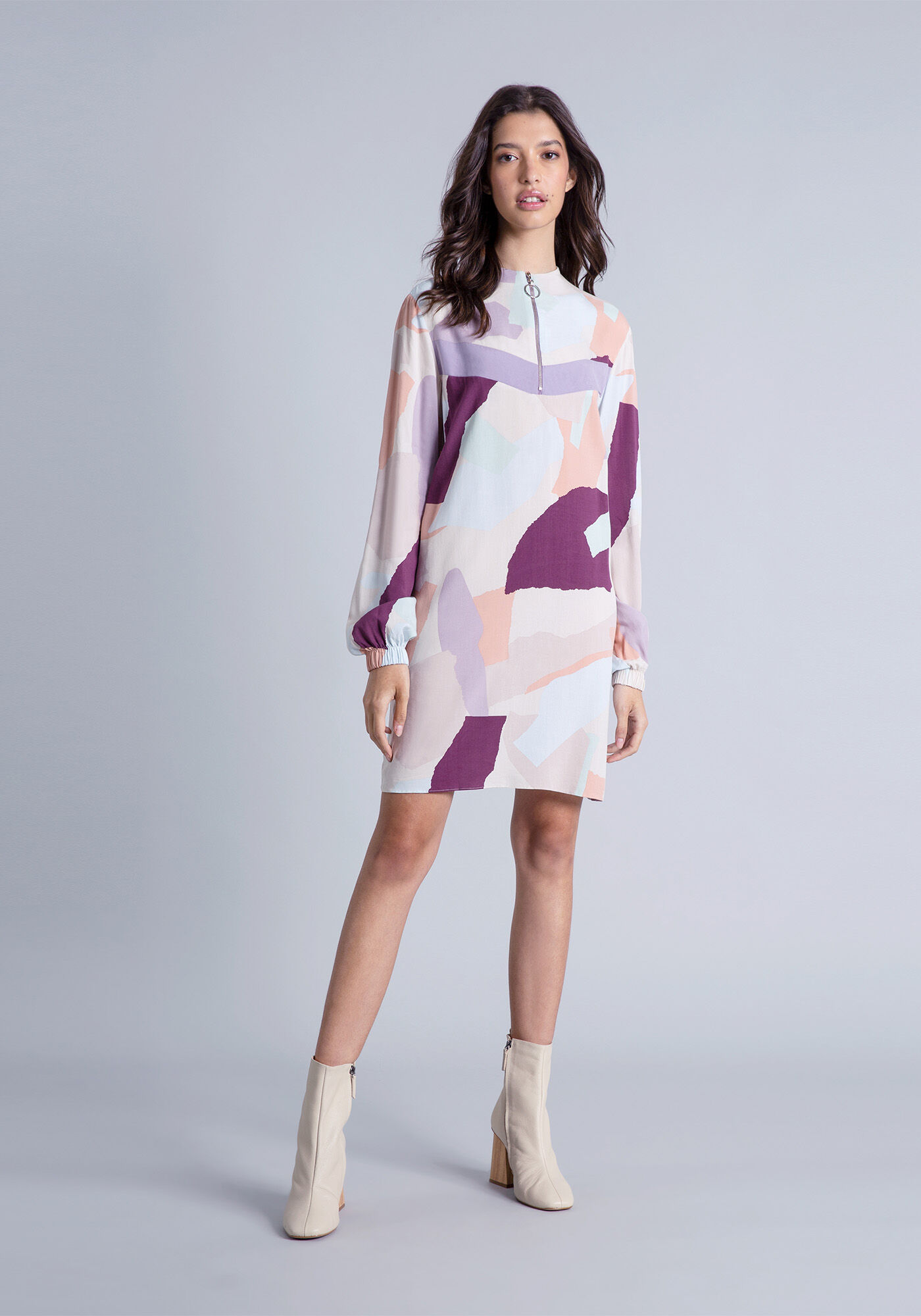 Vestido Gola Alta Z&iacute;per Estampa, , large.