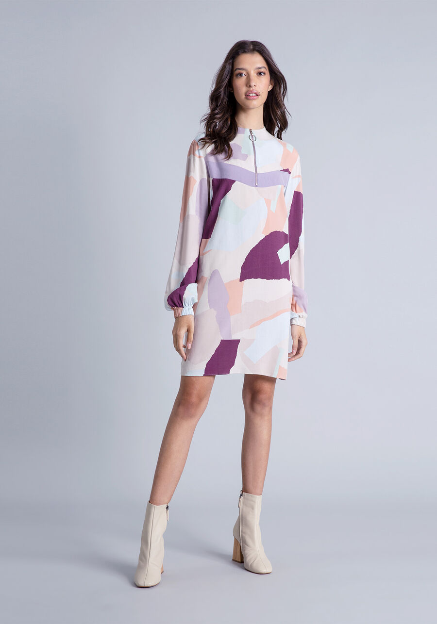 Vestido Gola Alta Zíper Estampa, . Vestido Gola Alta Zíper Estampa, , large.