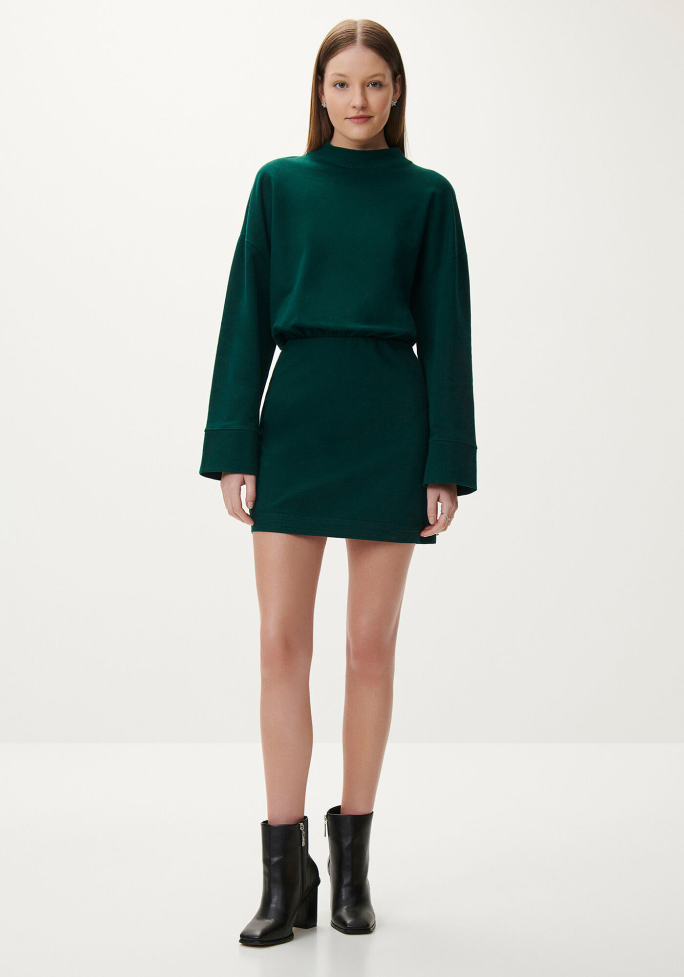 Vestido Curto Manga Longa em Molecotton, VERDE ARABESQUE, large.