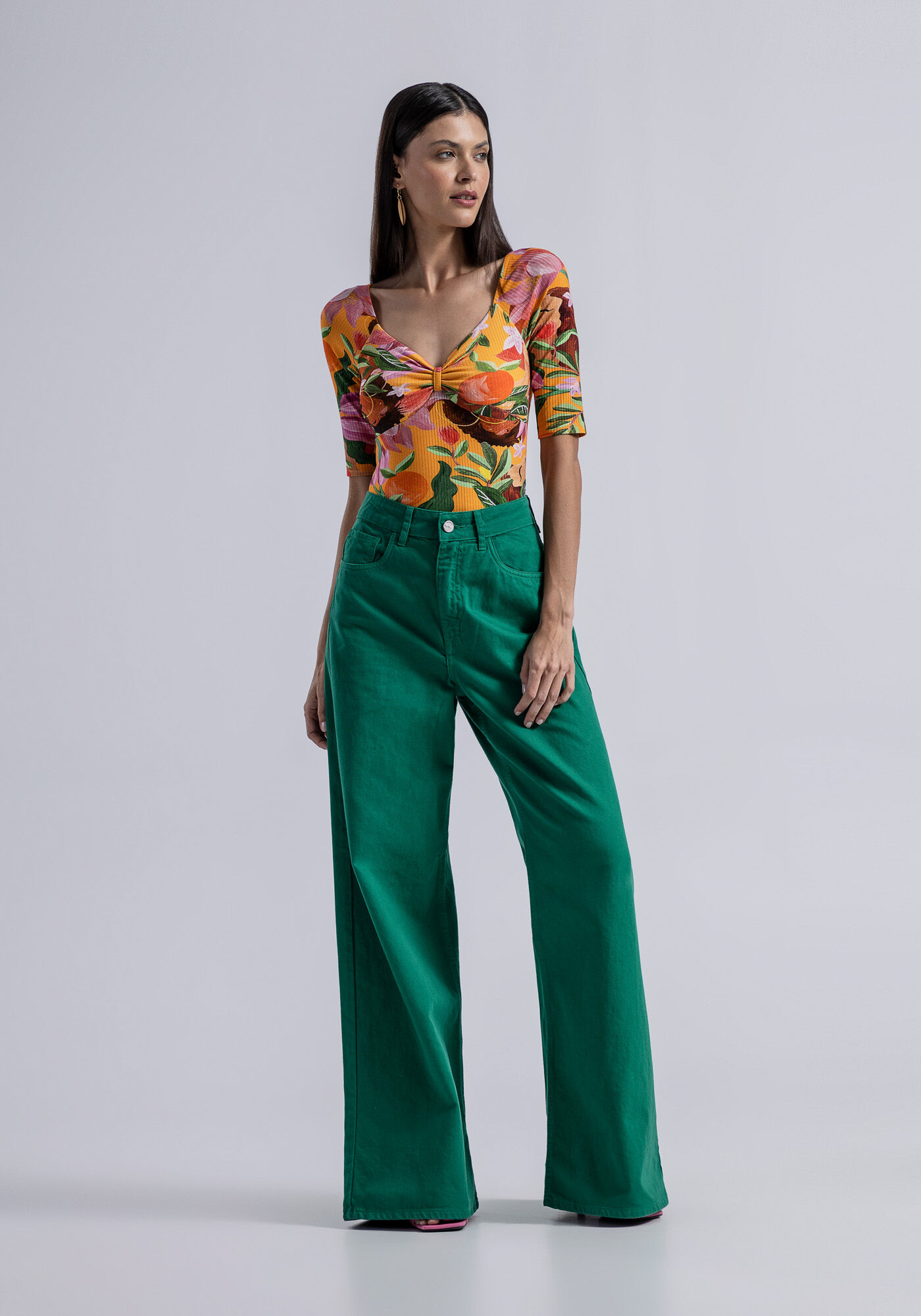 Body Estampado Canelado com Detalhe Busto, , large.