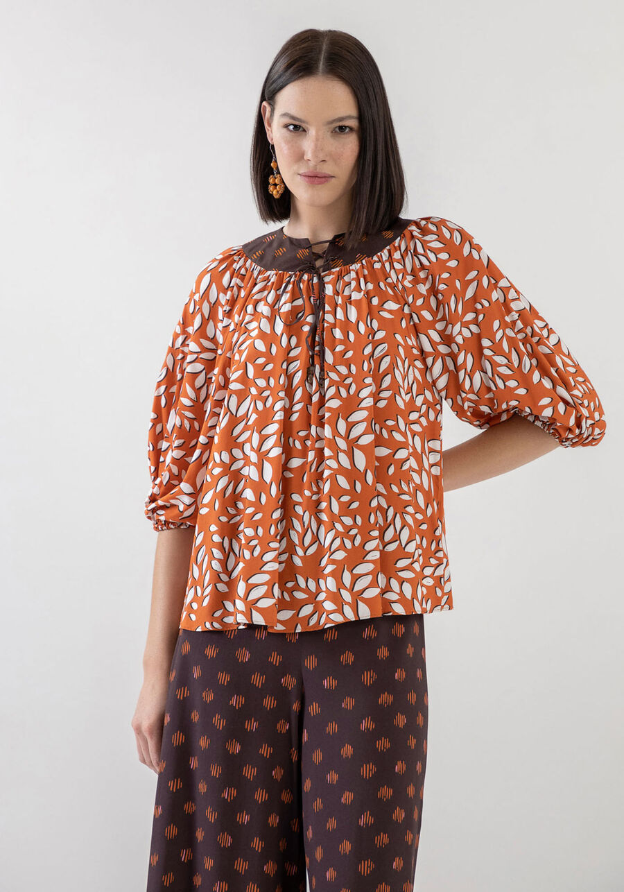 Blusa Oversized Estampada com Recorte Gola, JAMBU, large.