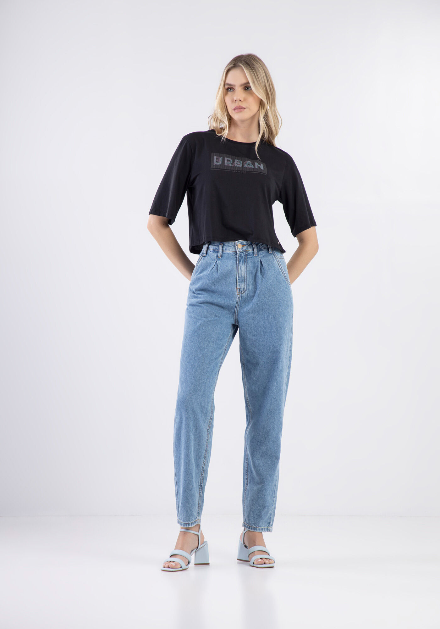 T-shirt Cropped em Malha com Bot&otilde;es Laterais, PRETO REATIVO, large.