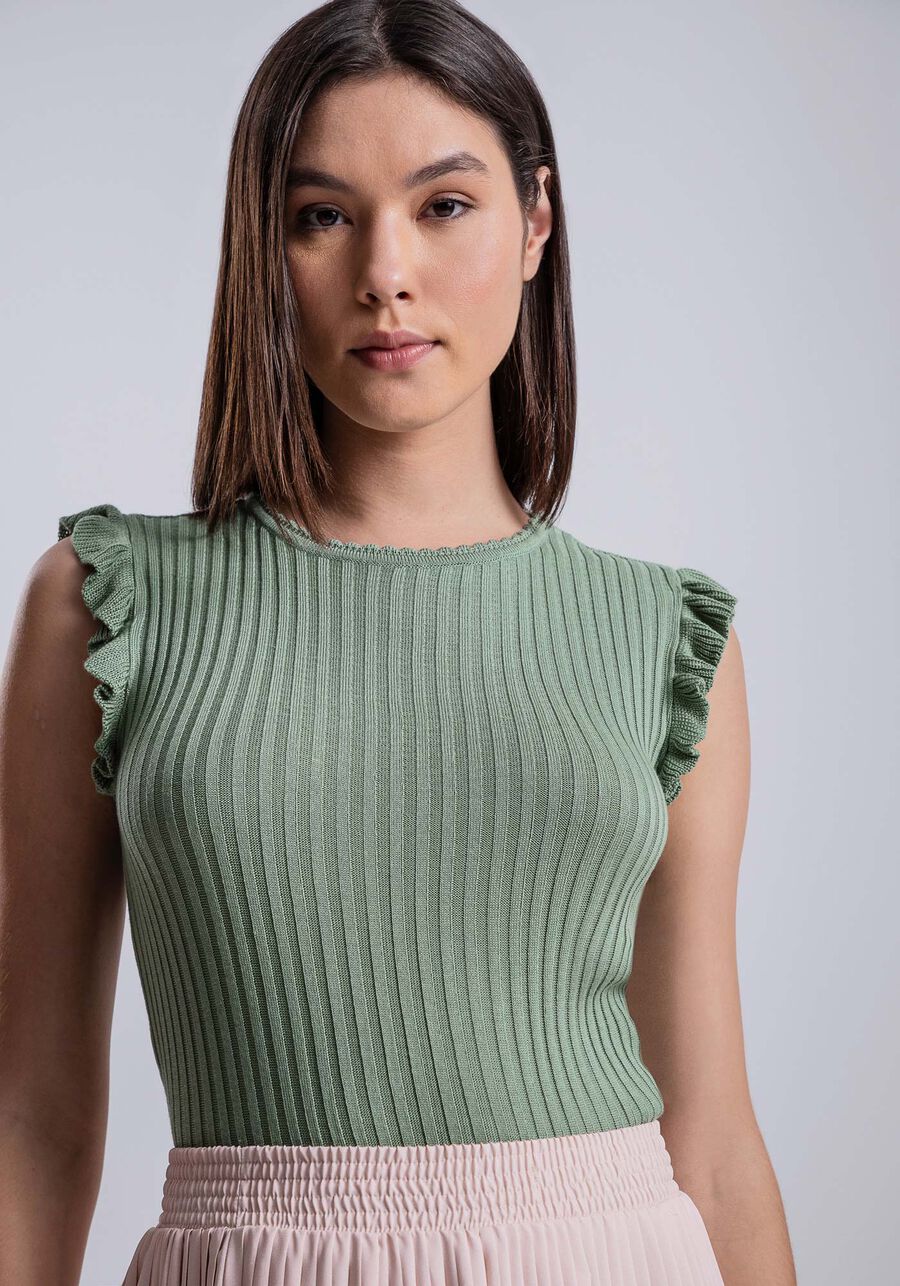 Regata em Tricô com Babado Cavas, . Regata em Tricô com Babado Cavas, , large.