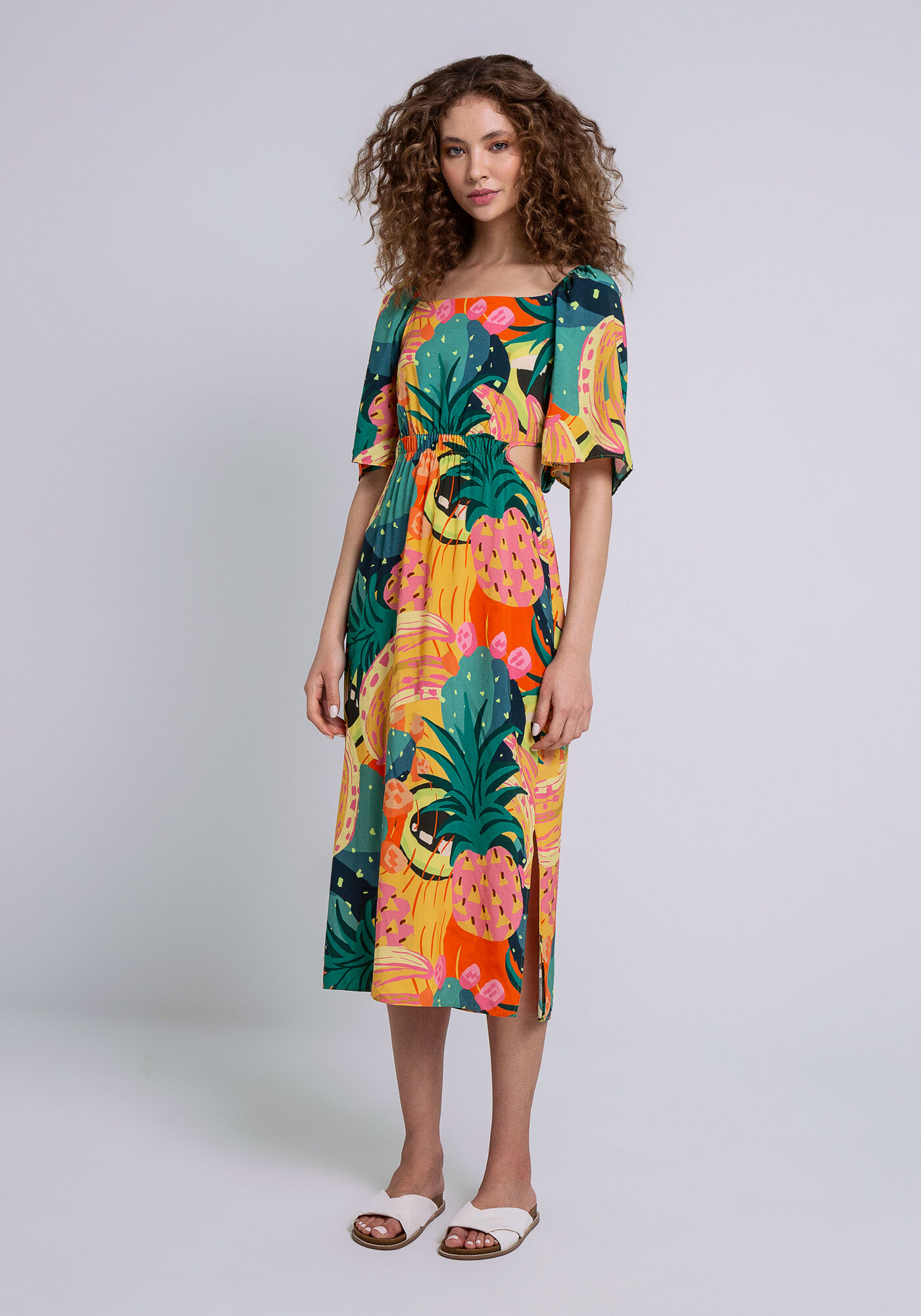 Vestido Midi em Viscose Recorte Costas, FRUTA DE PALMA, large.