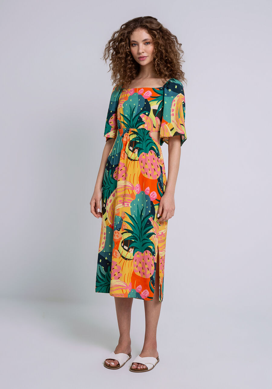 Vestido Midi em Viscose Recorte Costas, FRUTA DE PALMA. Vestido Midi em Viscose Recorte Costas, FRUTA DE PALMA, large.
