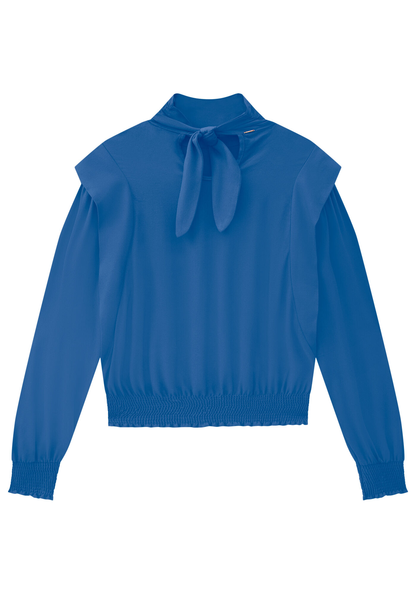Blusa Gola Alta em Crepe com Recorte Ombros, AZUL TINKER, large.