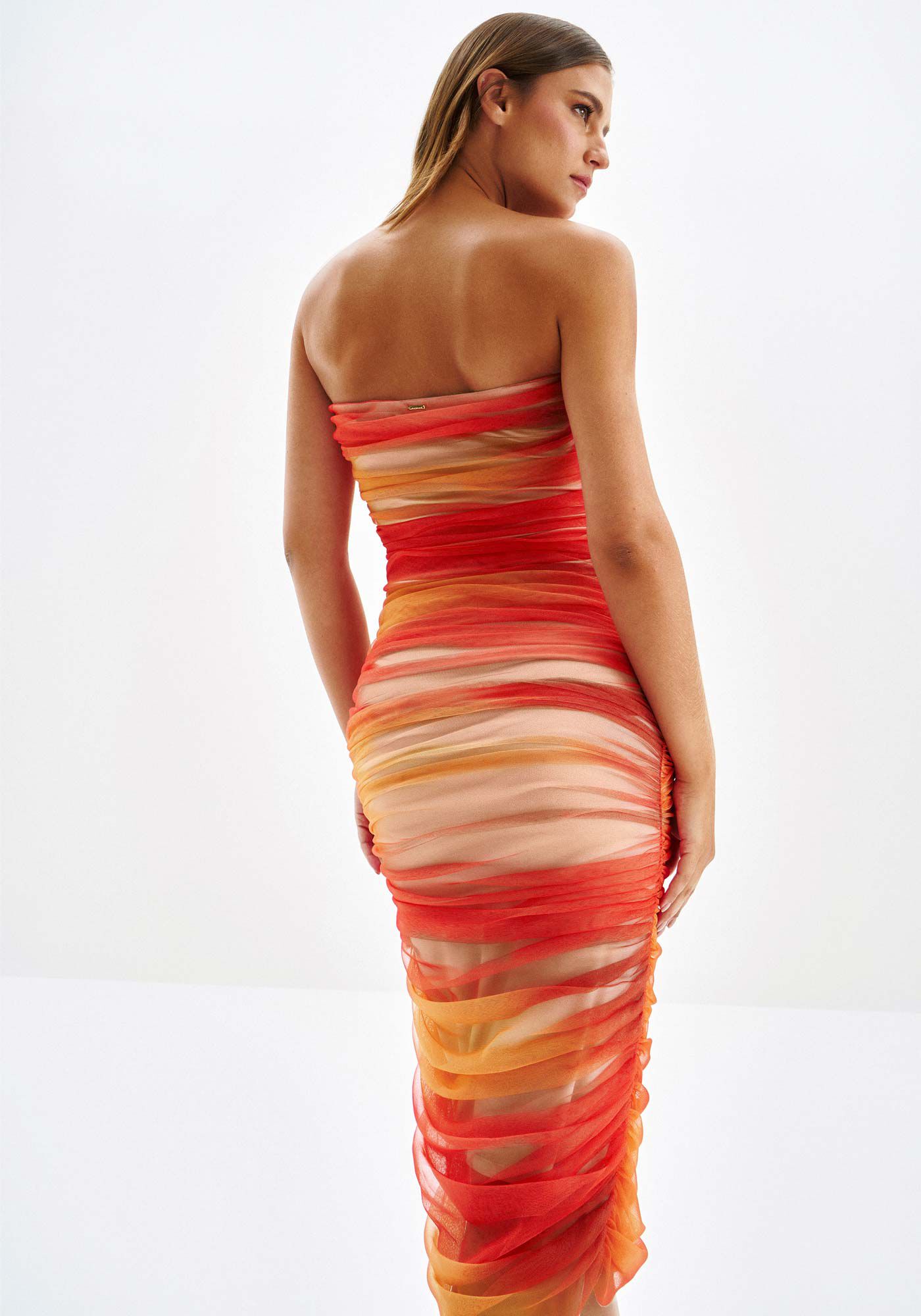 Vestido Midi Tomara que Caia em Tule Franzido, NUANCES, large.