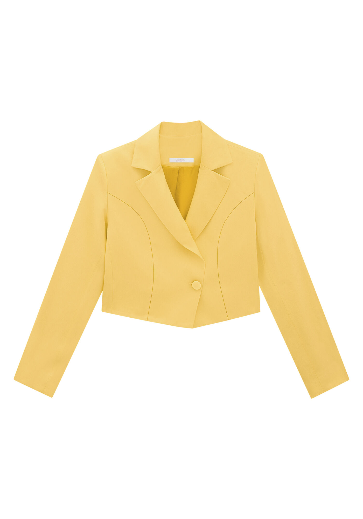 Blazer Manga Longa em Tecido Velurd Cropped, AMARELO LIMONADA, large.