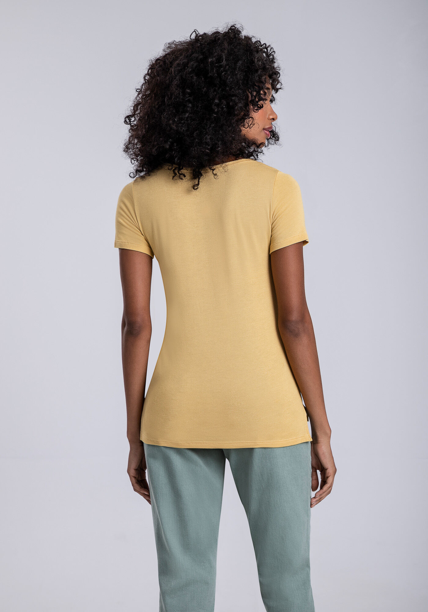Blusa B&aacute;sica em Malha Decote V, , large.