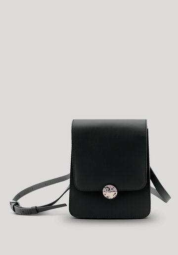 Bolsa Média Tiracolo em Couro com Detalhe Metal, PRETO REATIVO. Bolsa Média Tiracolo em Couro com Detalhe Metal, PRETO REATIVO, large.