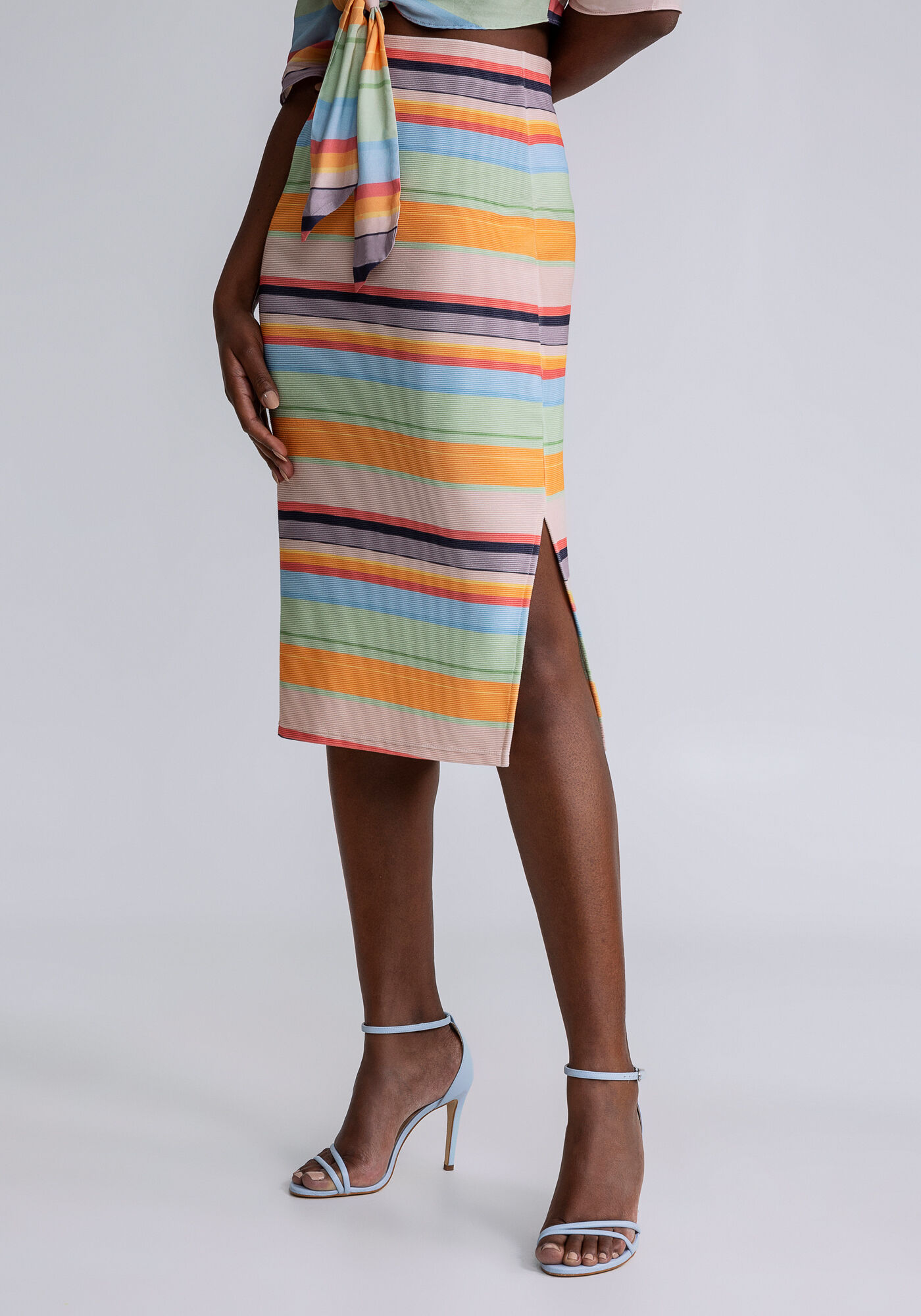 Saia Midi Fenda Estampada, ASTRAL, large.