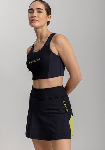 Shorts Saia Curto Com Cintura Alta Em Malha Dupla Move, PRETO. Shorts Saia Curto Com Cintura Alta Em Malha Dupla Move, PRETO, large.