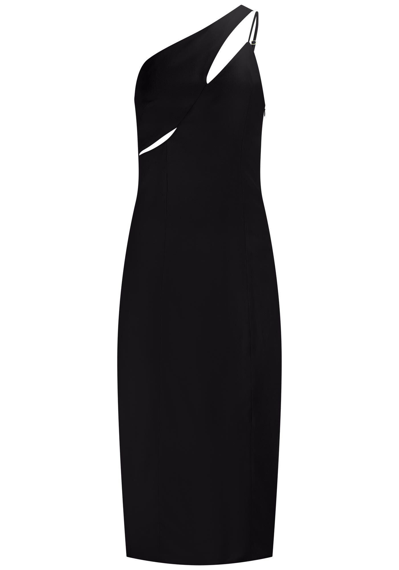 Vestido Midi Um Ombro S&oacute; em Crepe com Cut Out, , large.