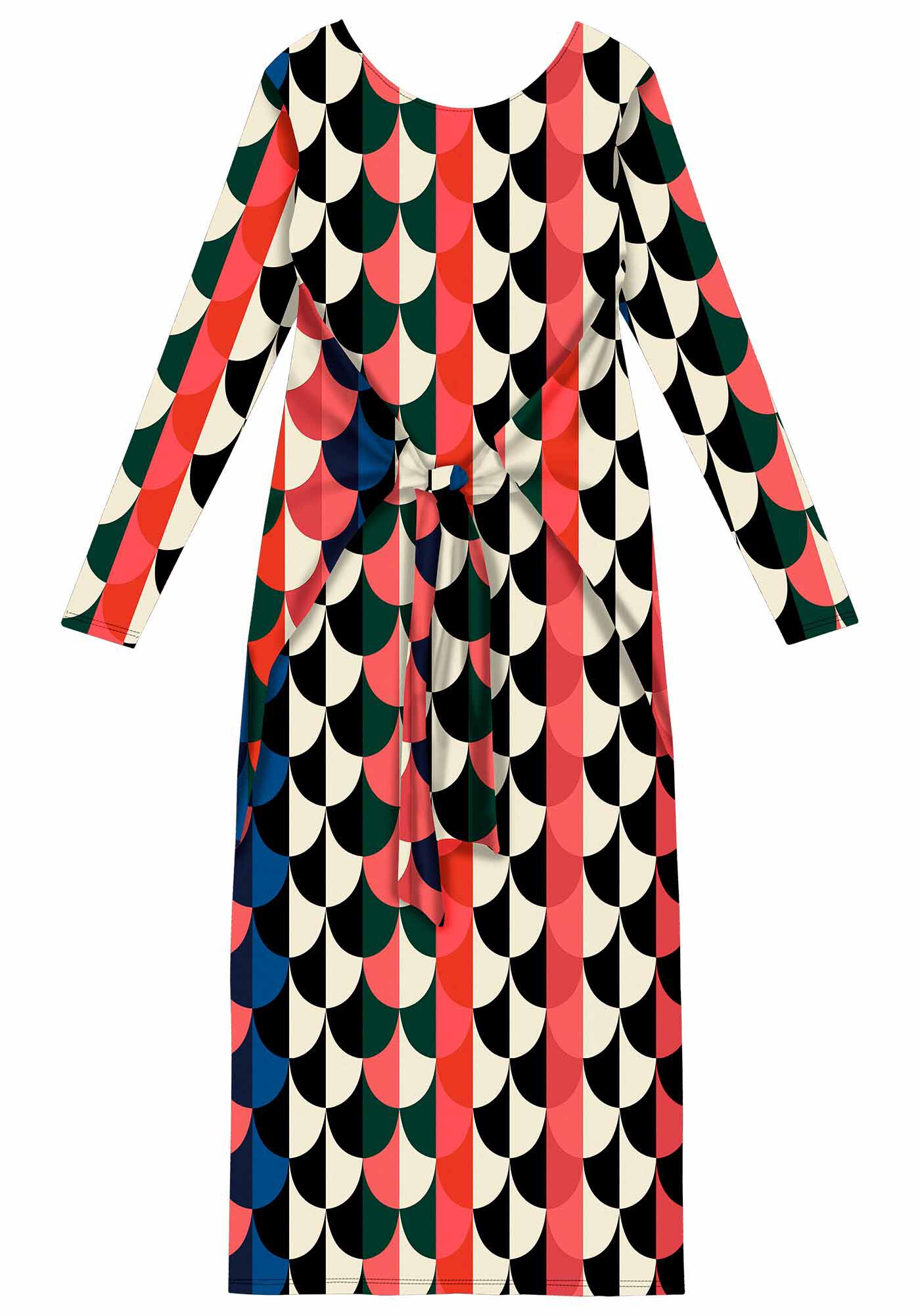 Vestido Midi Manga Longa Estampado com Faixa, , large.