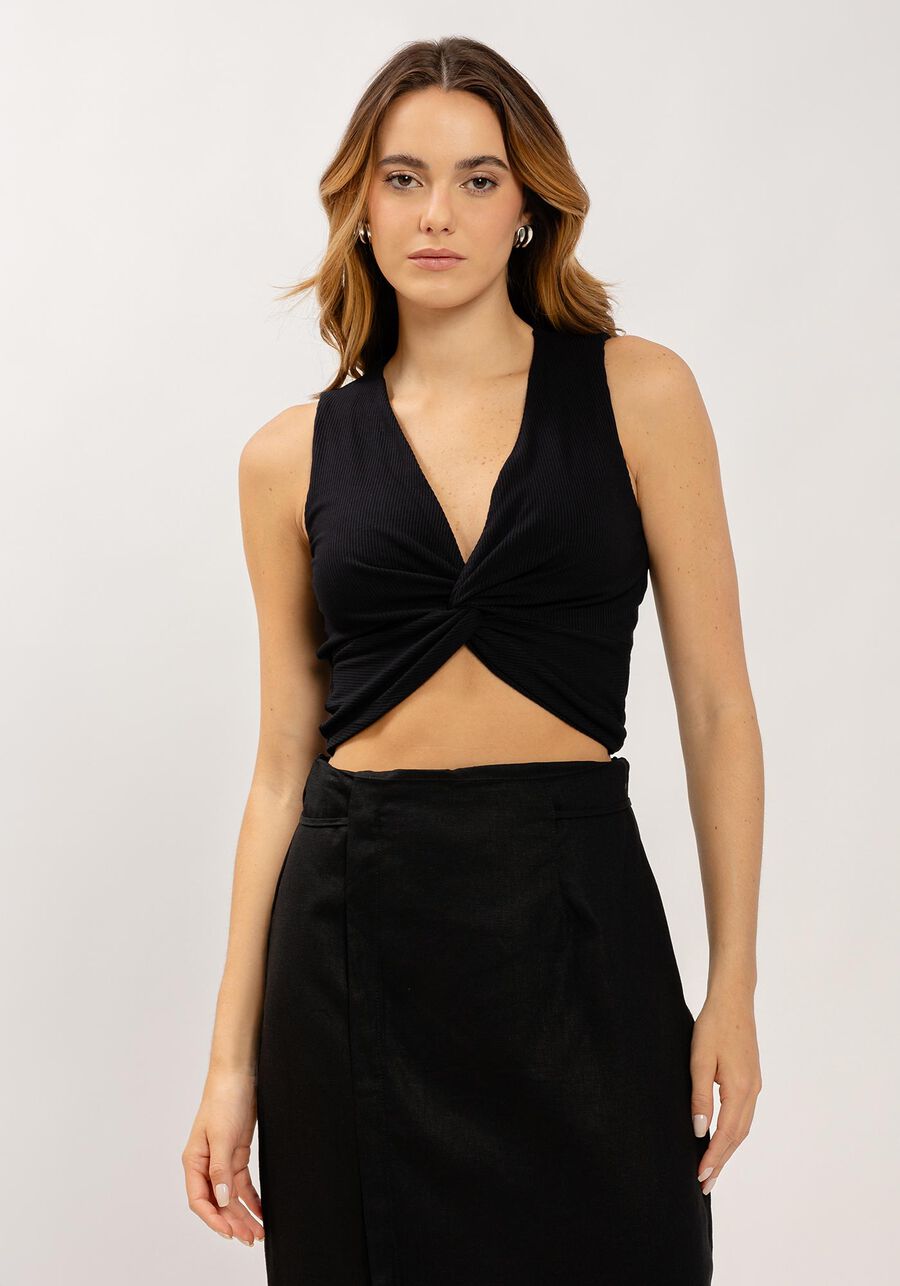 Blusa Cropped Canelada com Torção Busto, . Blusa Cropped Canelada com Torção Busto, , large.