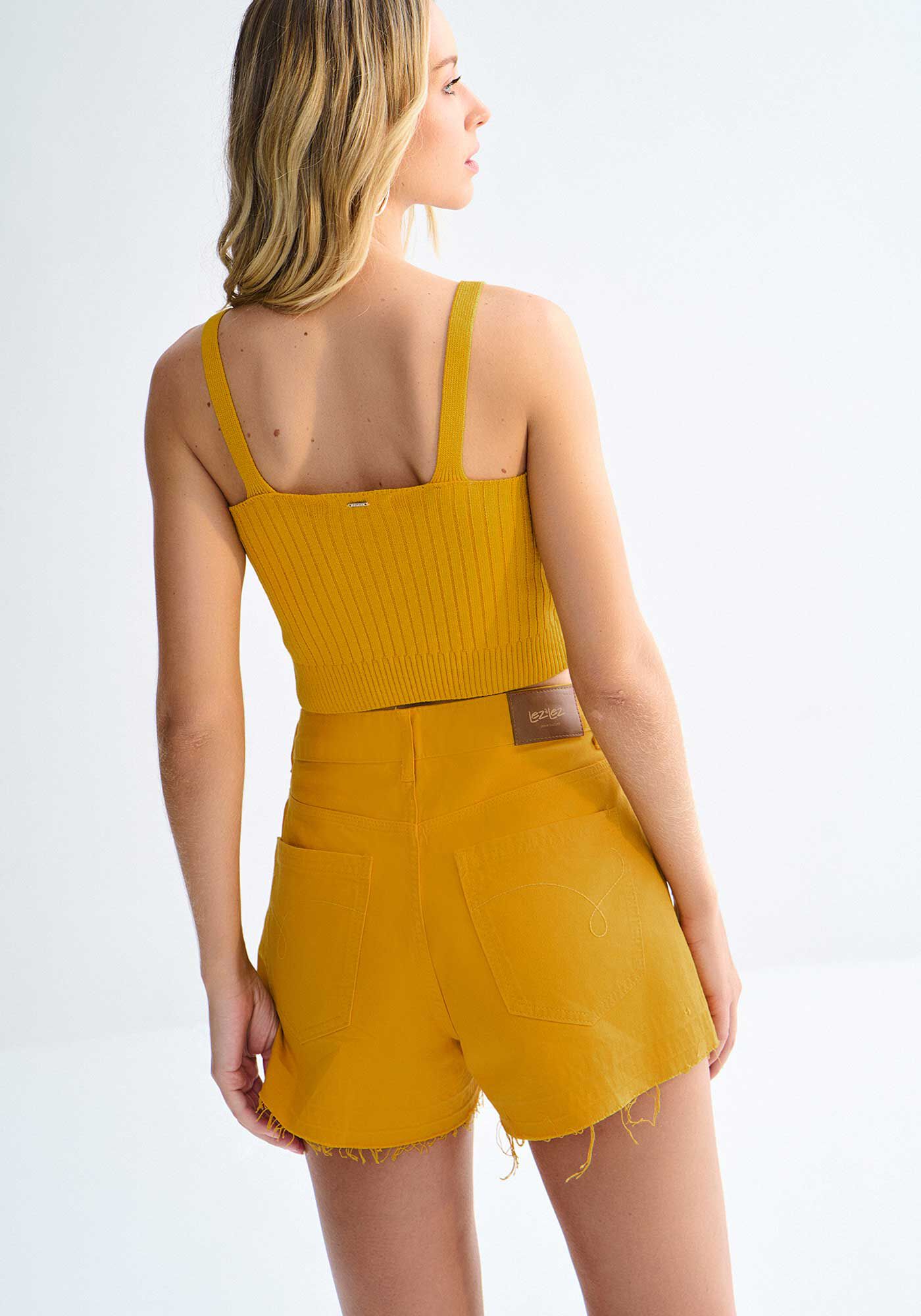 Blusa Cropped em Tric&ocirc; Canelado com Decote V, , large.