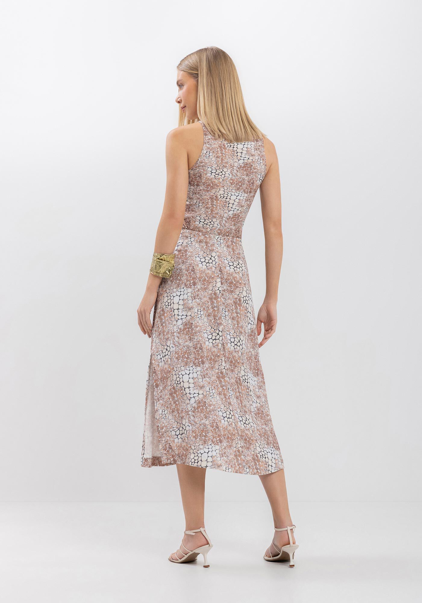 Saia Midi Ch&aacute; Estampada Com Detalhe De Argolas, , large.