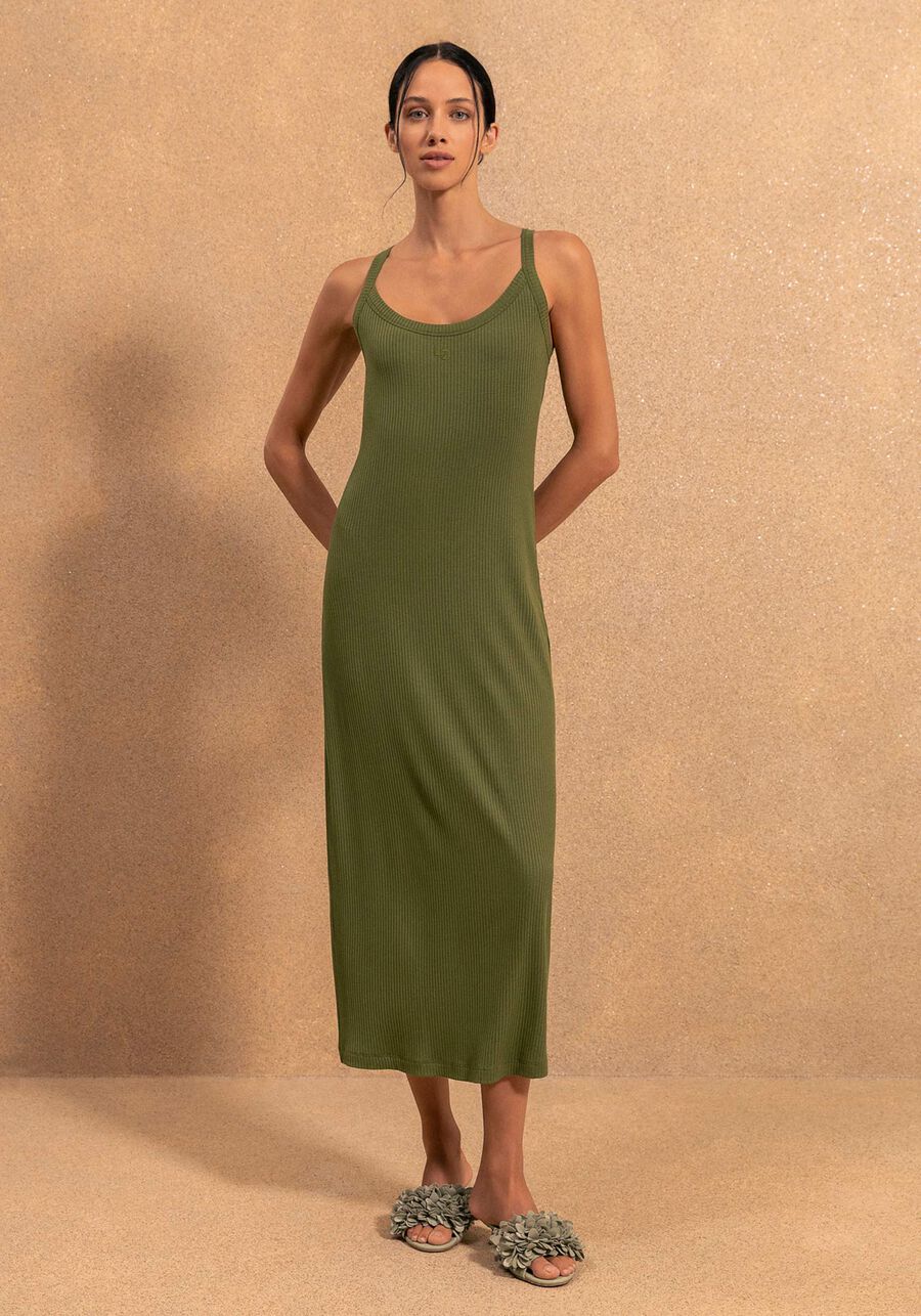 Vestido Chá De Alças Em Malha Canelada Essential, VERDE FLORENA. Vestido Chá De Alças Em Malha Canelada Essential, VERDE FLORENA, large.
