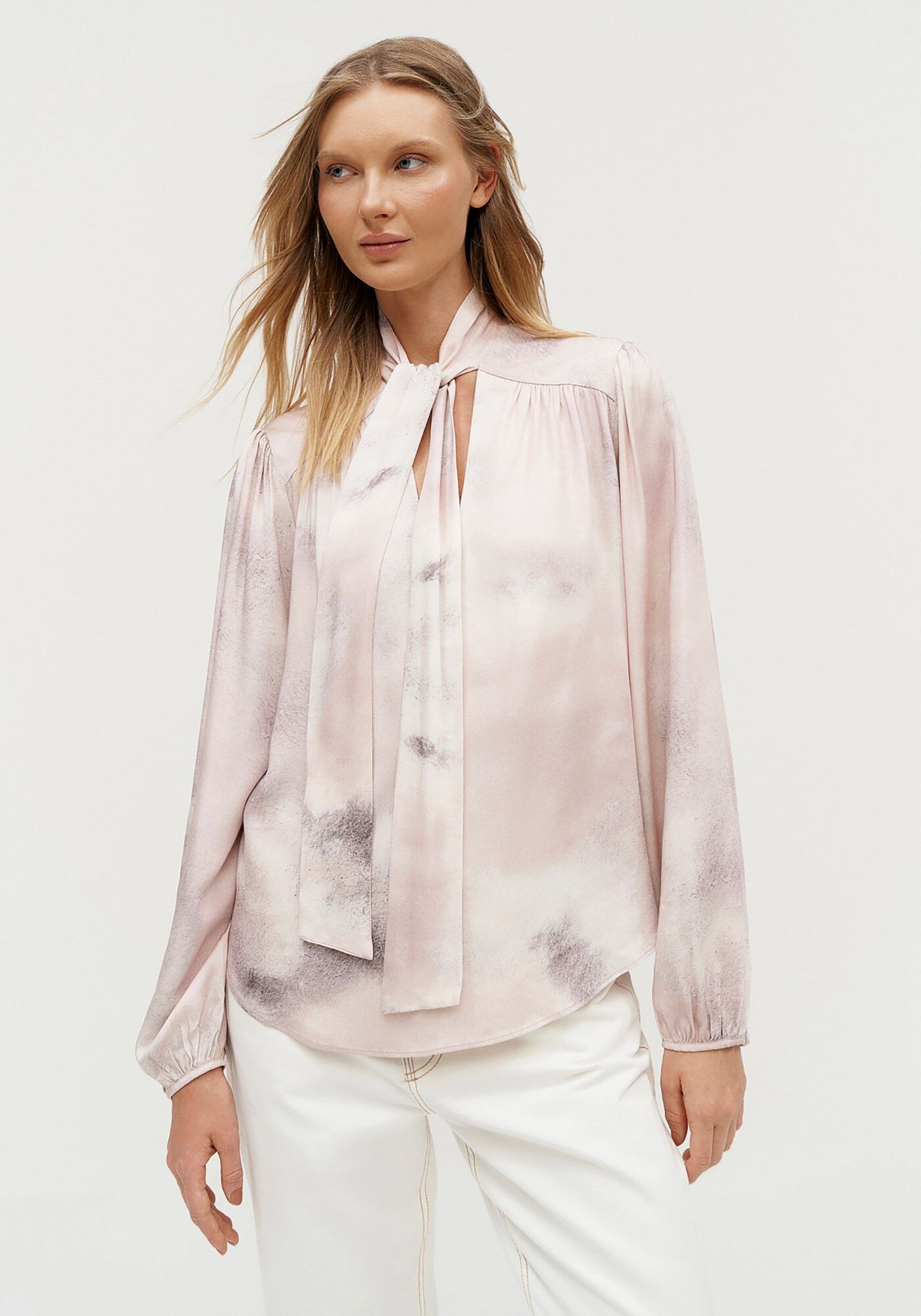 Blusa Manga Longa Ampla com Faixas Decote, INK, large.