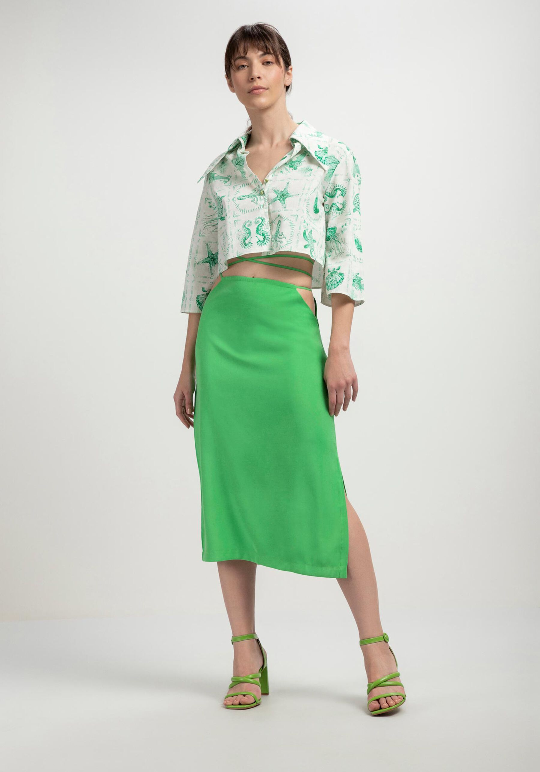 Saia Midi Lápis com Fenda e Amarração, . Saia Midi Lápis com Fenda e Amarração, , large.