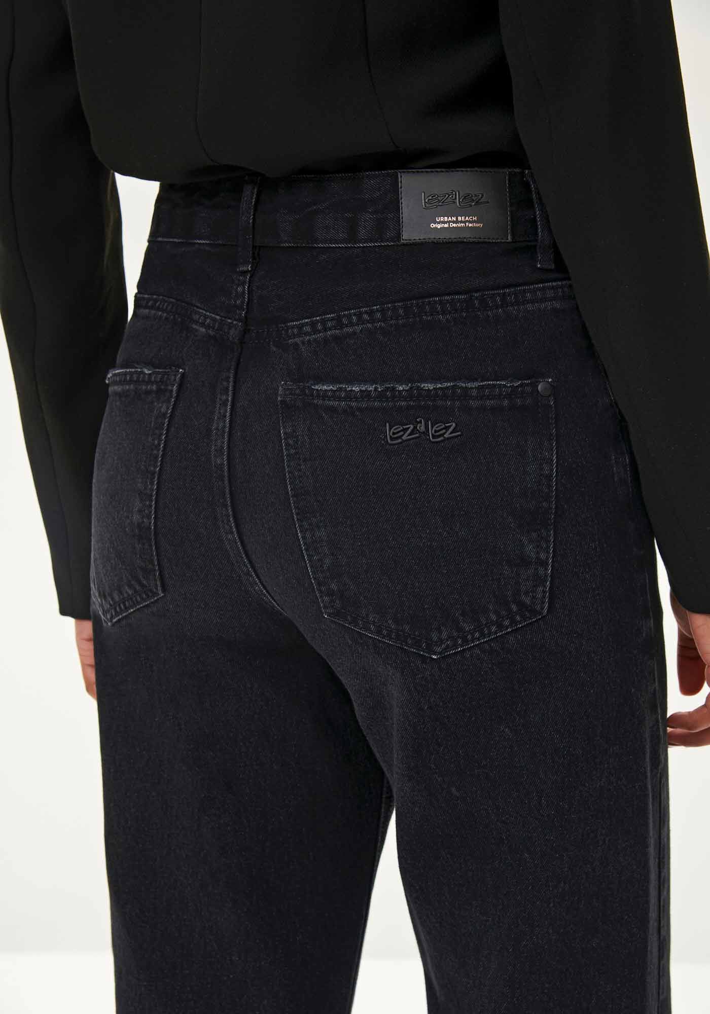 Cal&ccedil;a Jeans Wide Leg Preta com Pespontos, , large.