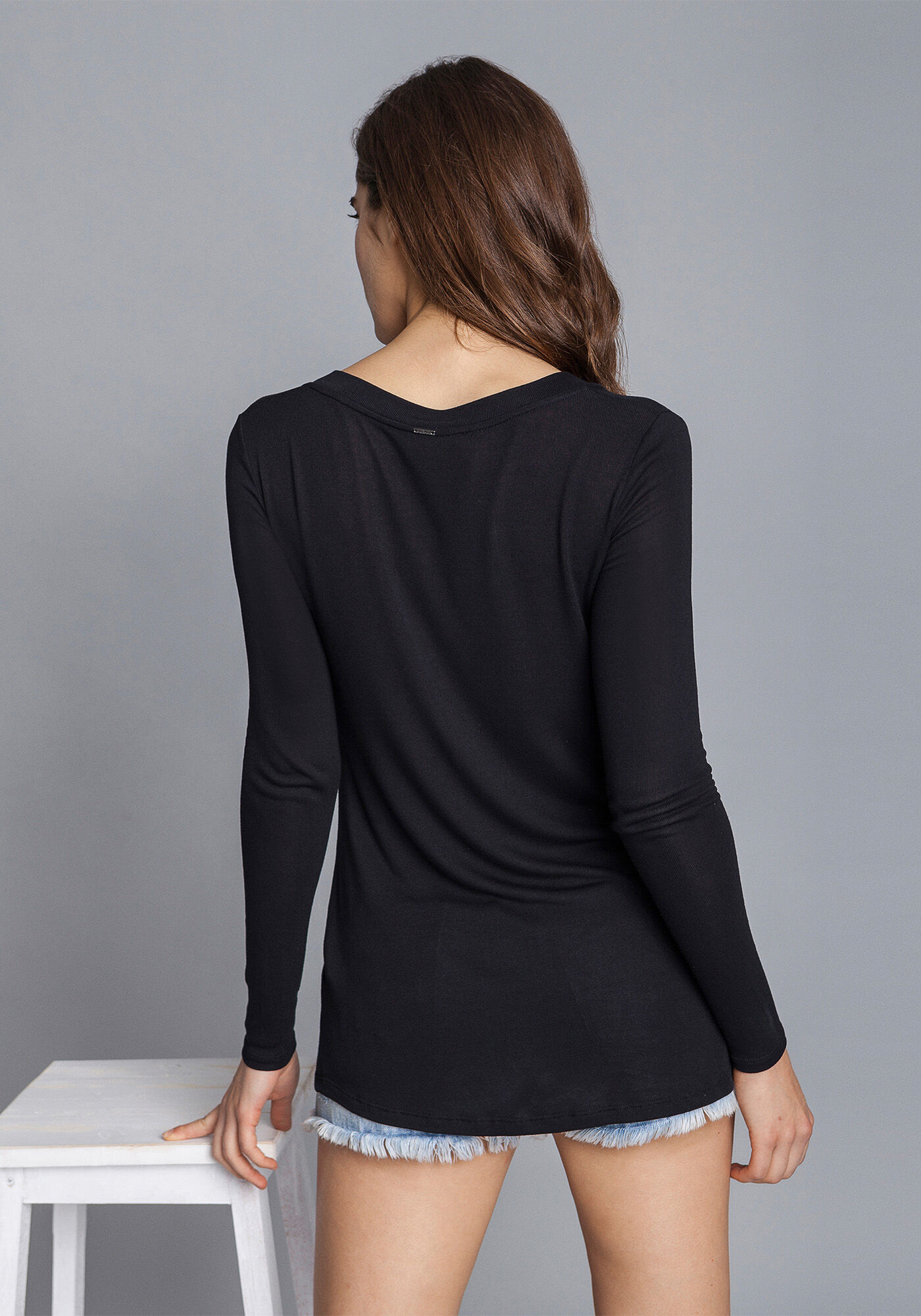 Blusa Manga Longa Decote V, , large.