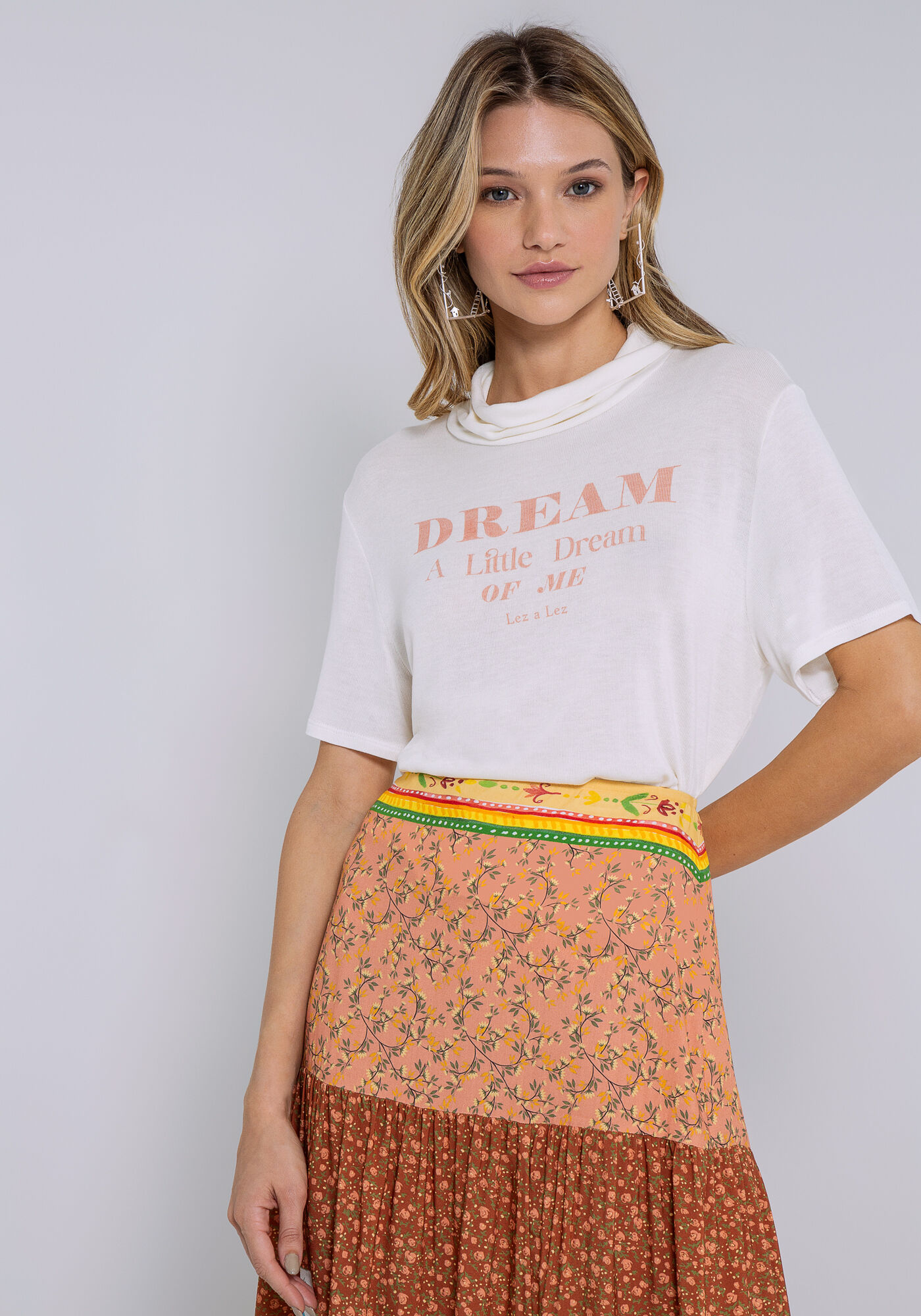 Blusa Gola Alta em Malha Estampada, BRANCO OFF WHITE, large.