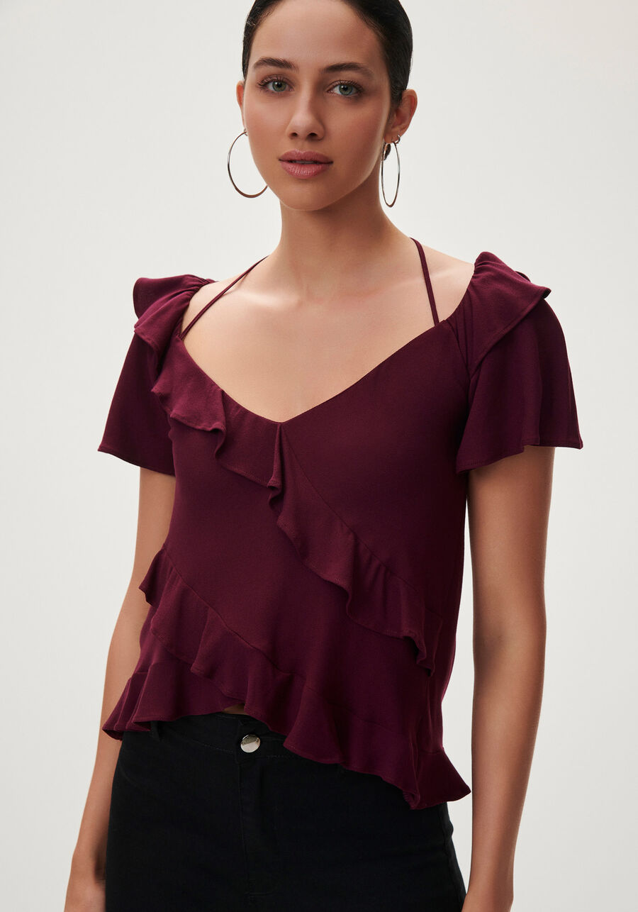 Blusa em Crepe com Babados e Amarração, . Blusa em Crepe com Babados e Amarração, , large.