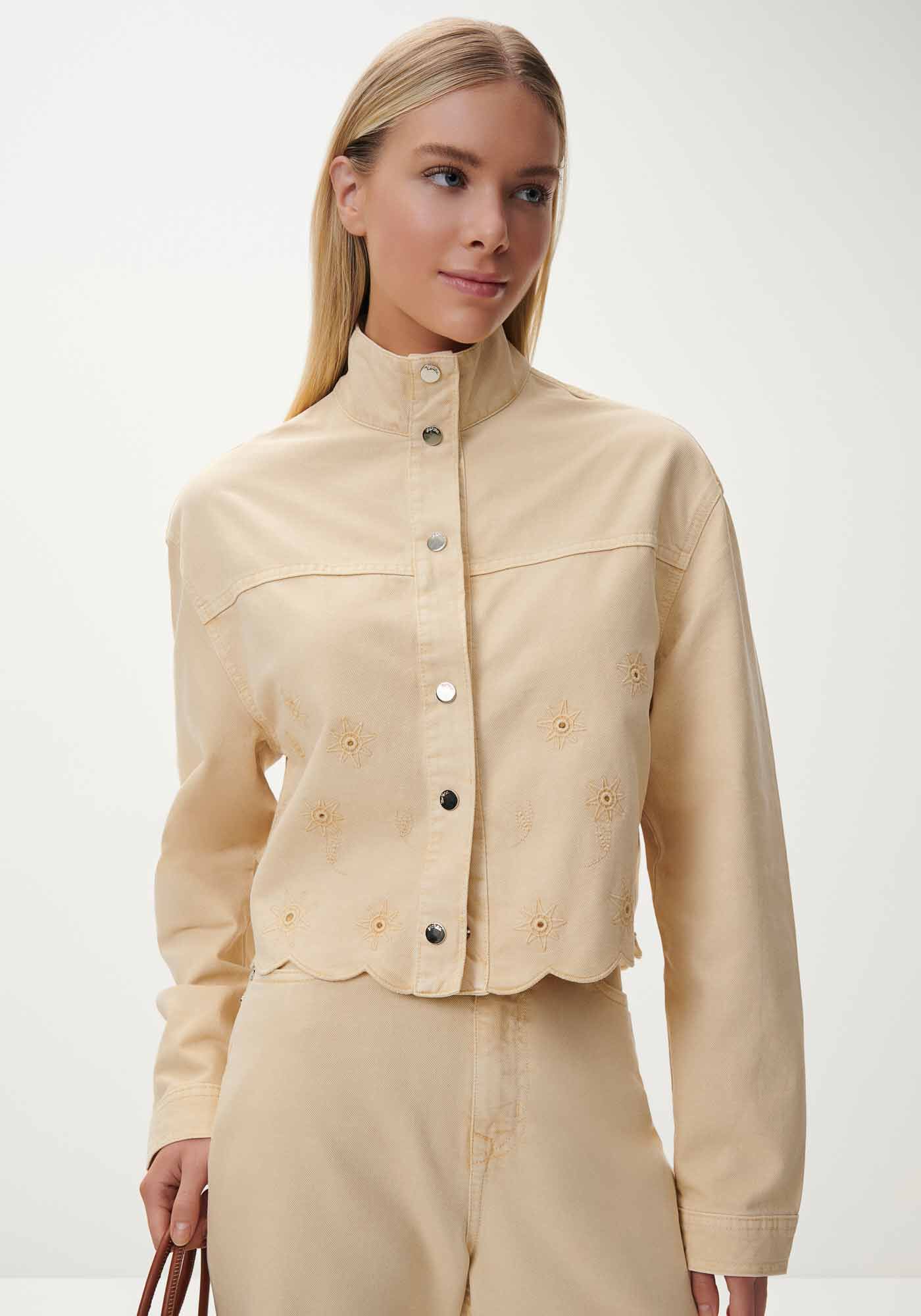 Jaqueta Sarja Cropped com Bordado Laise, , large.