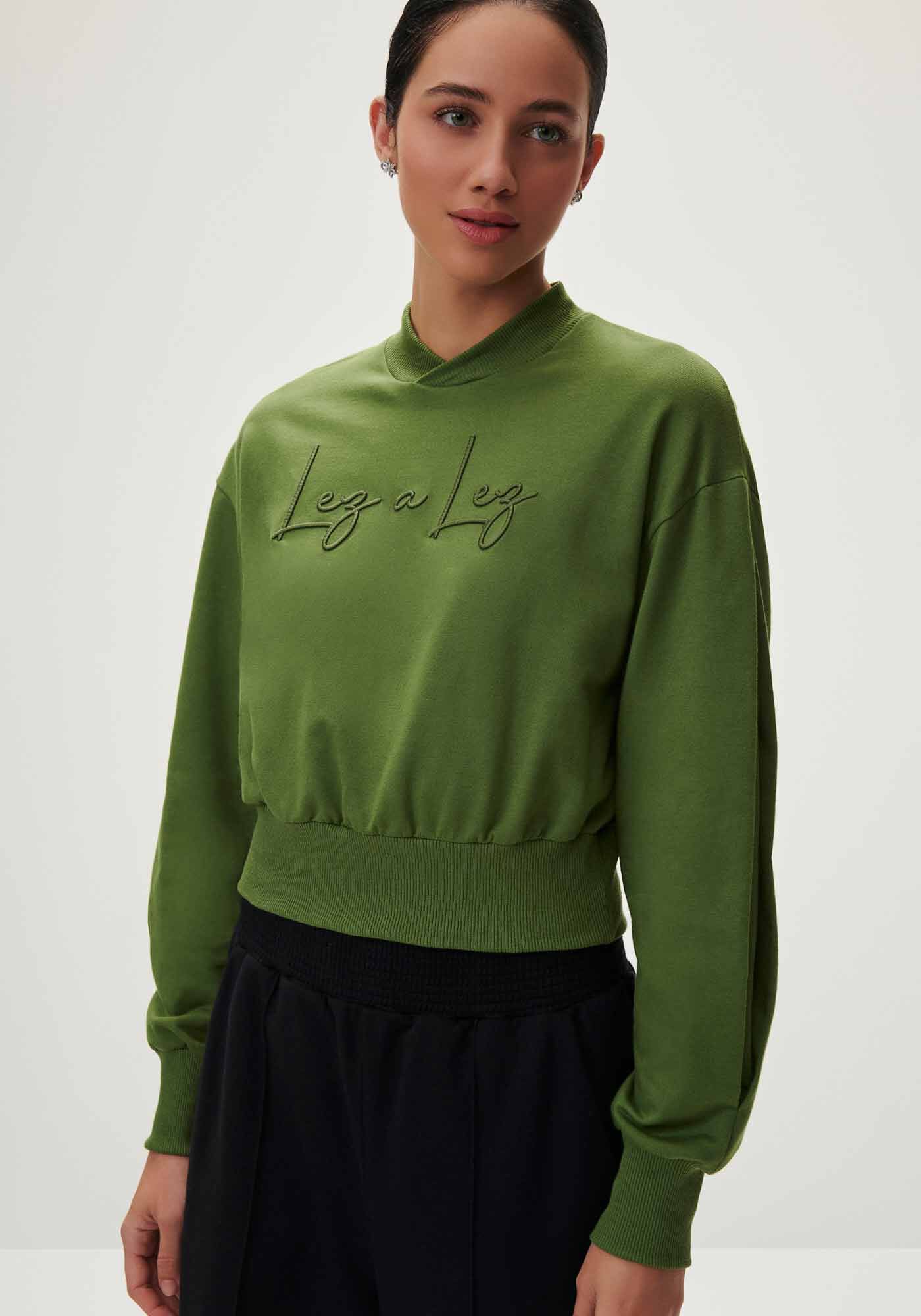 Blus&atilde;o Cropped em Molecotton com Bordado Lez a Lez, , large.