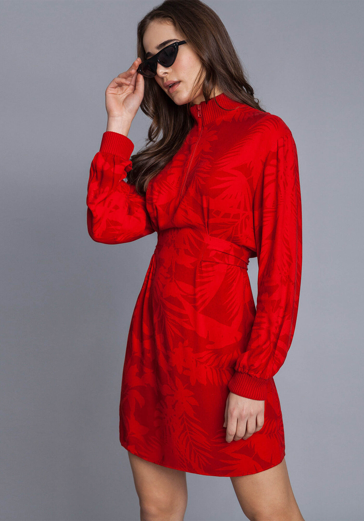 Vestido Gola Alta Z&iacute;per Estampa, , large.