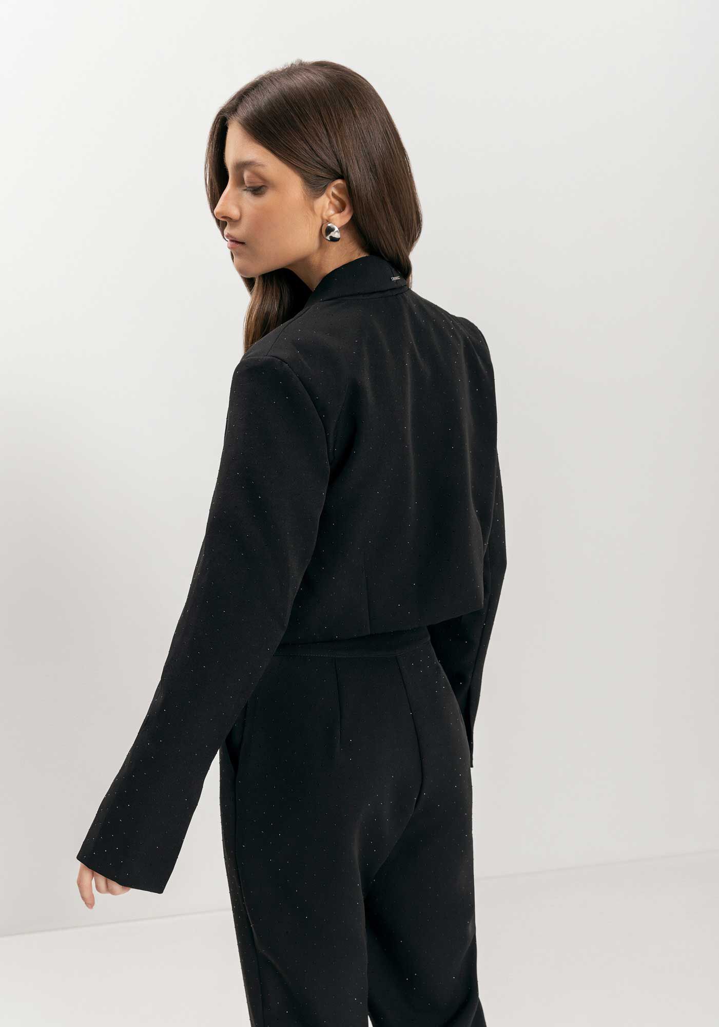 Blazer Cropped De Mangas Longas Com Aplica&ccedil;&otilde;es De Strass, , large.