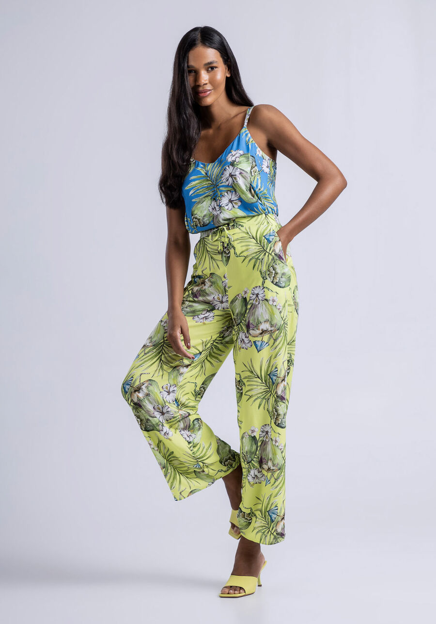 Blusa Alças em Viscose Estampada com Pregas, AGUA DE COCO. Blusa Alças em Viscose Estampada com Pregas, AGUA DE COCO, large.